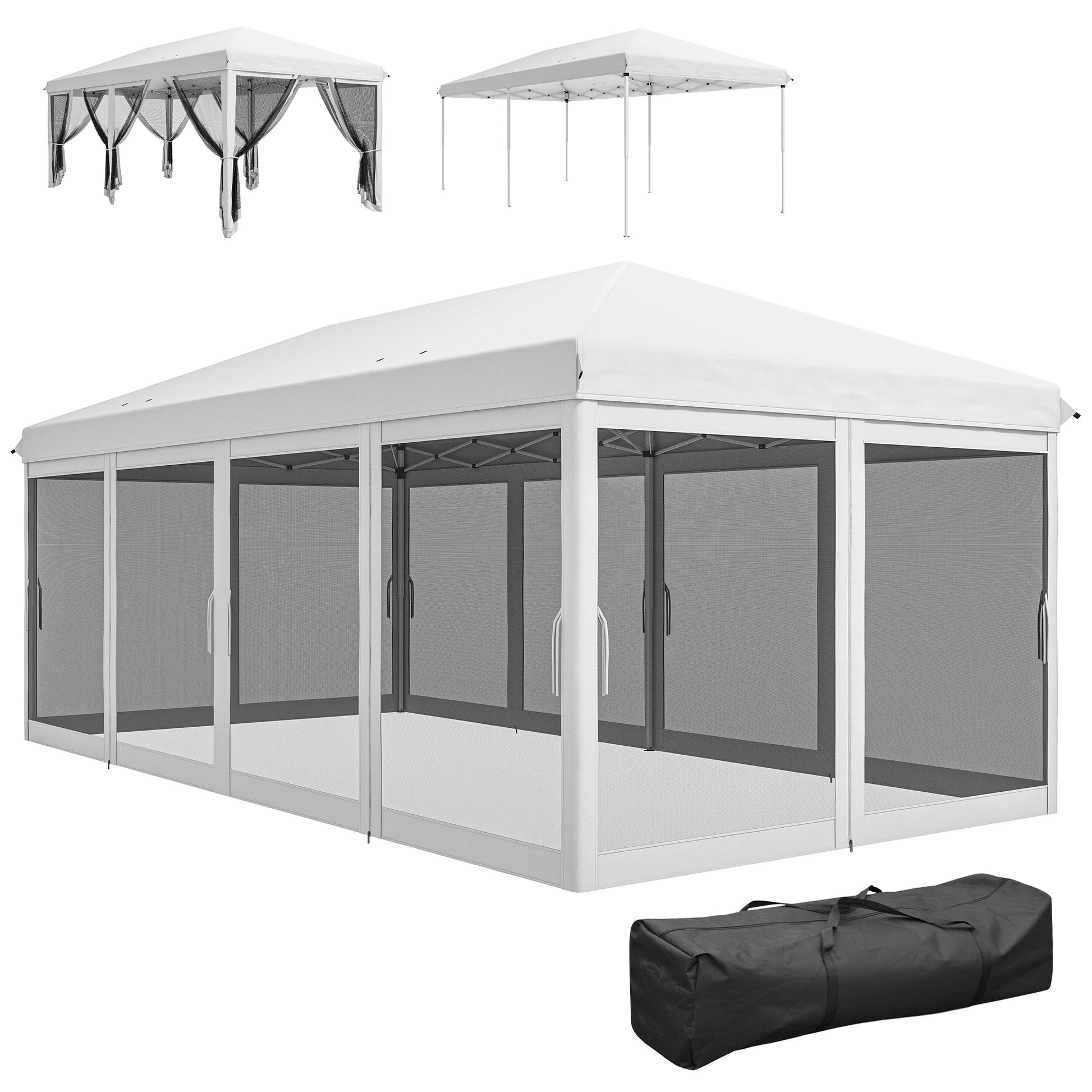 10' x 20' Pop Up Canopy Tent with Mesh Sidewalls - White-DECOROLALA