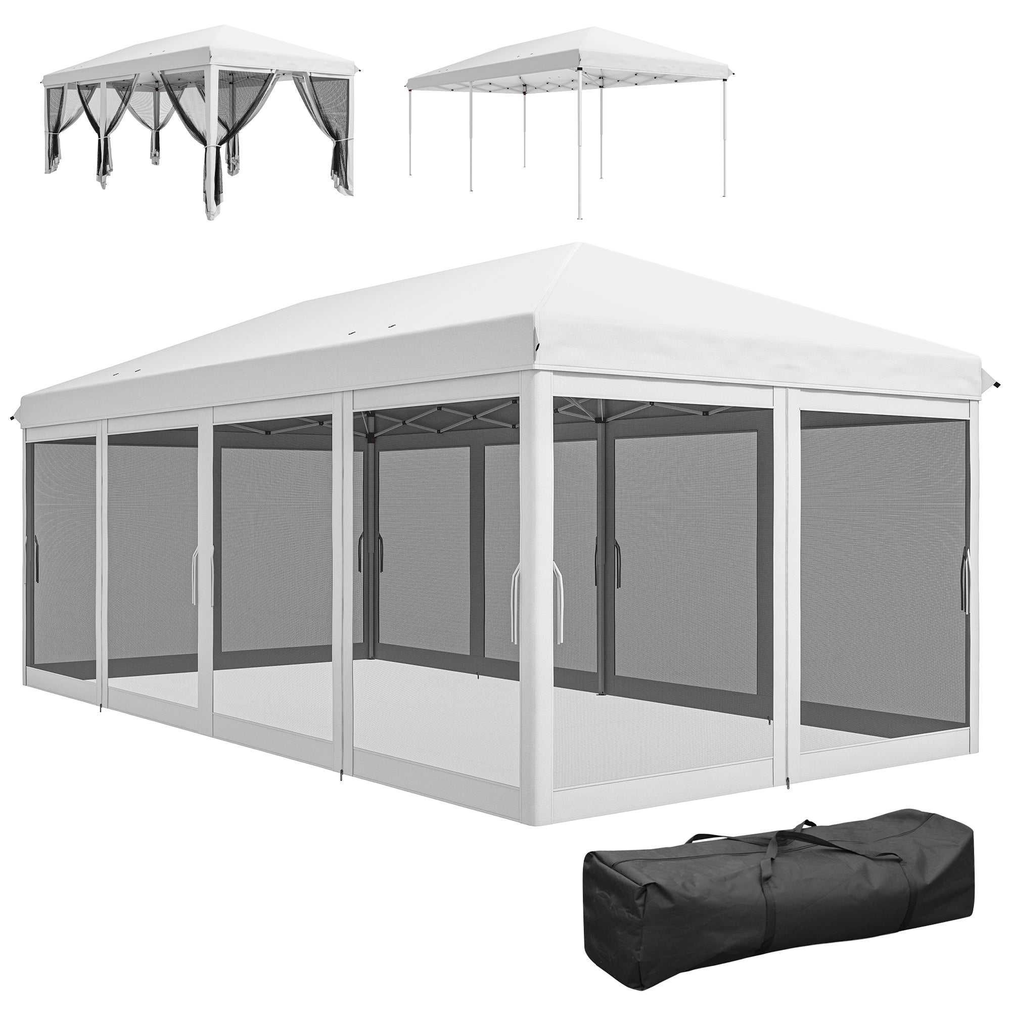 10' x 20' Pop Up Canopy Tent with Mesh Sidewalls - White-DECOROLALA