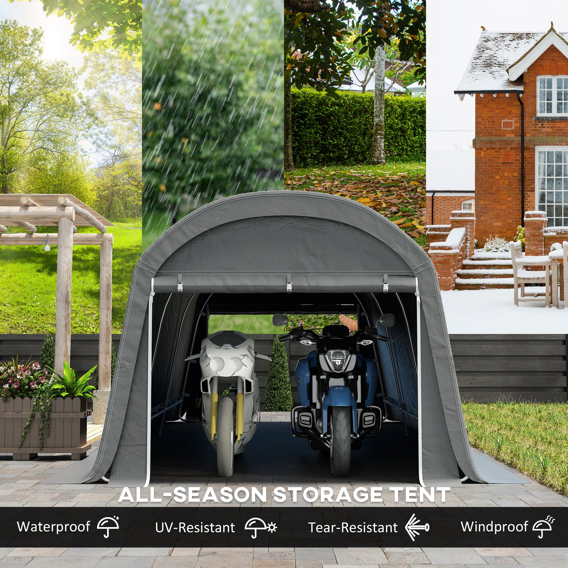 10' x 20' Portable Storage Shed & Motorcycle Tent - Dark Grey-DECOROLALA