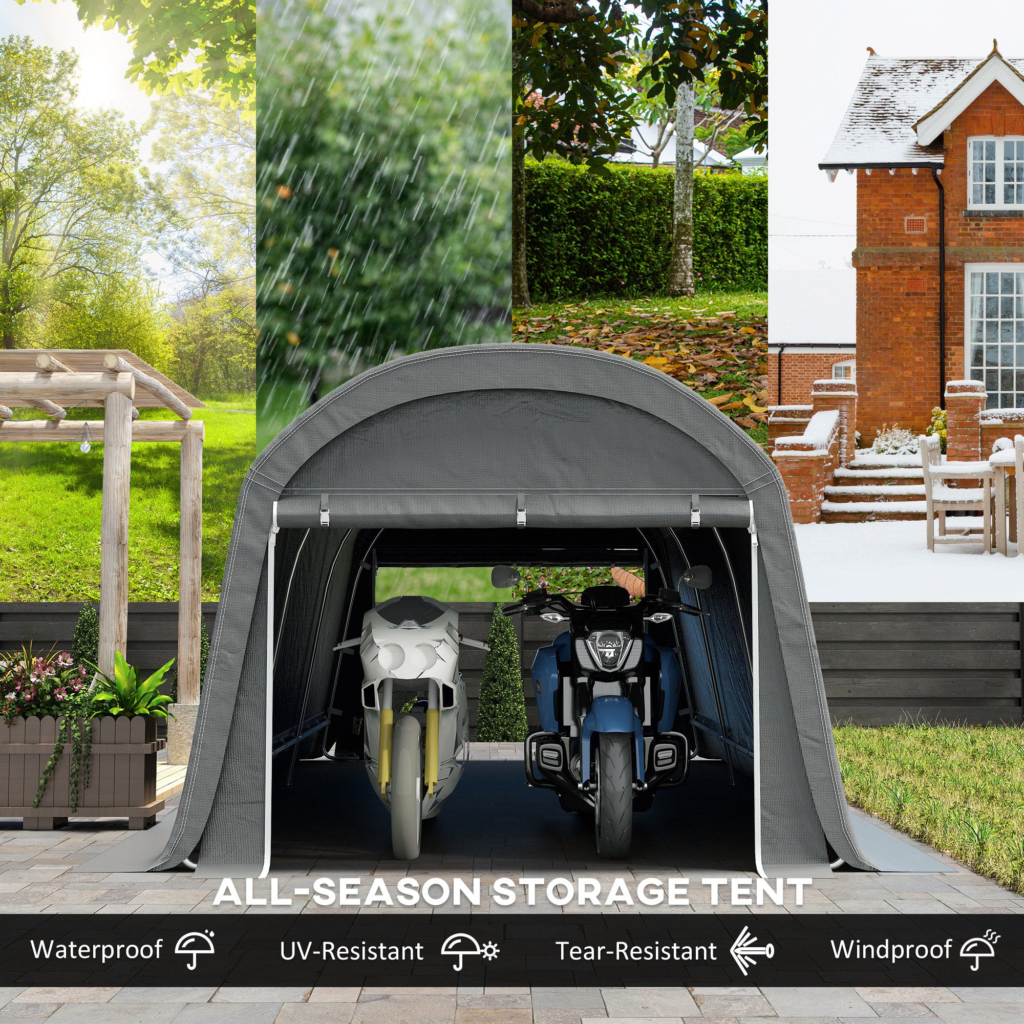 10' x 20' Portable Storage Shed & Motorcycle Tent - Dark Grey-DECOROLALA