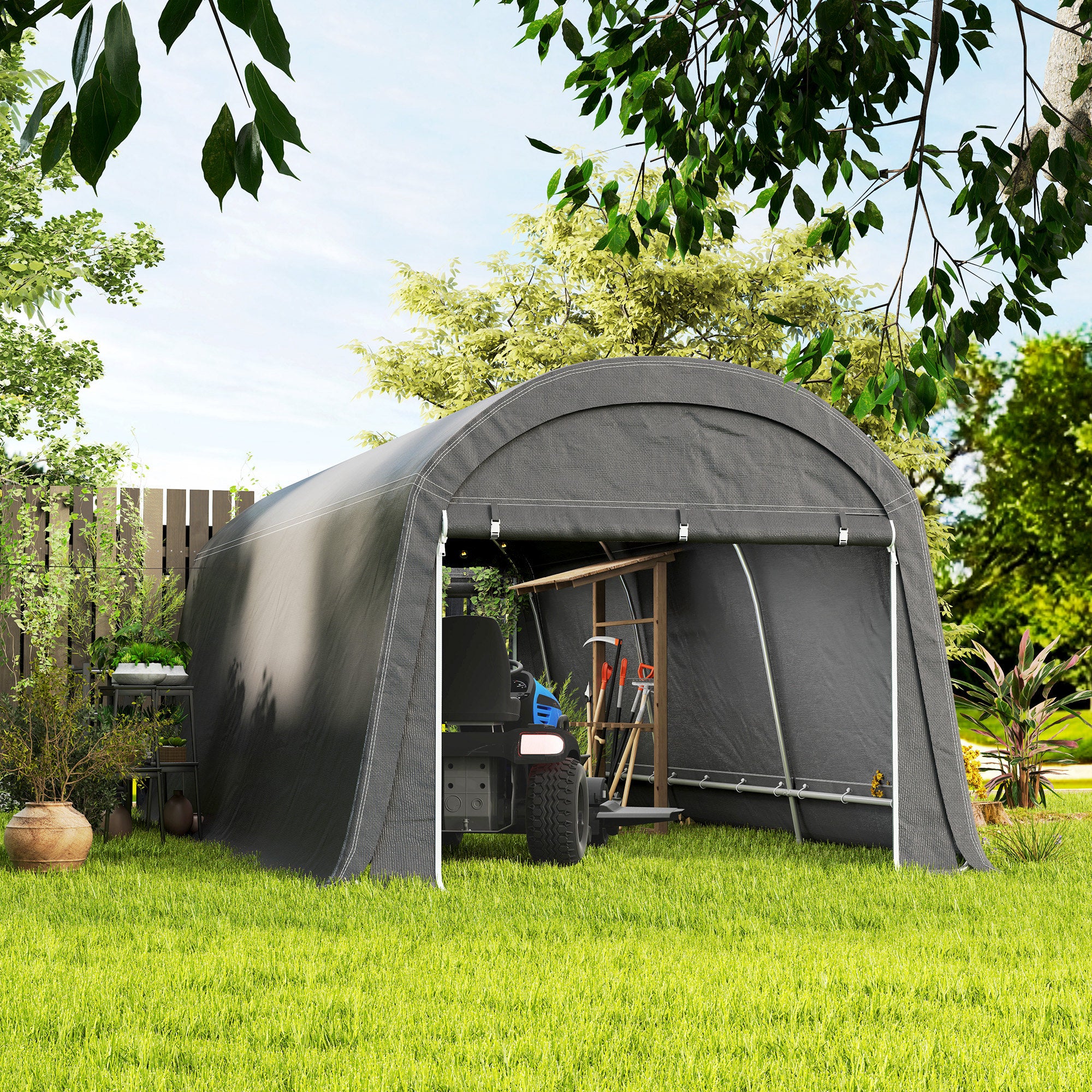 10' x 20' Portable Storage Shed & Motorcycle Tent - Dark Grey-DECOROLALA