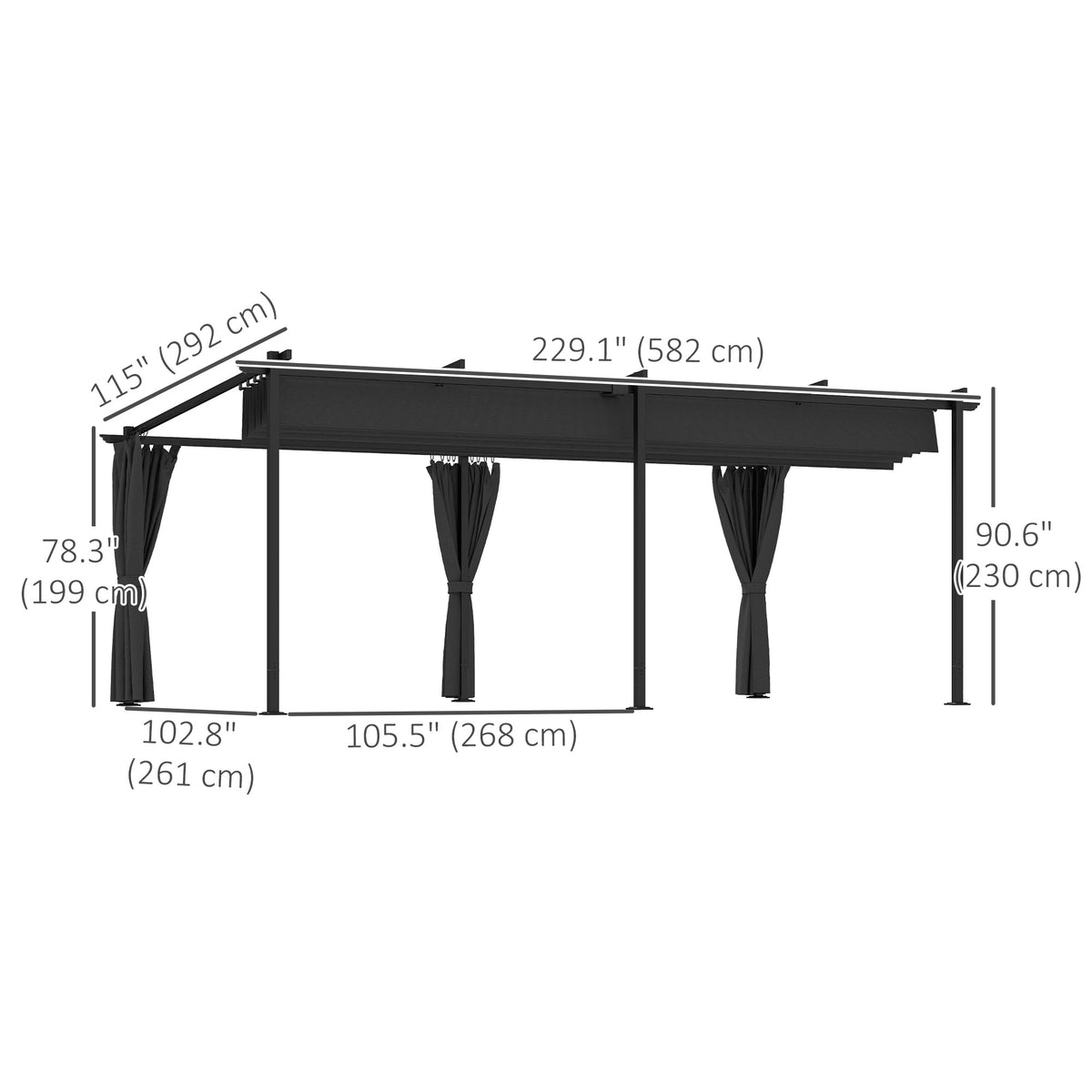 10' x 20' Retractable Pergola with Curtains - Dark Gray-DECOROLALA