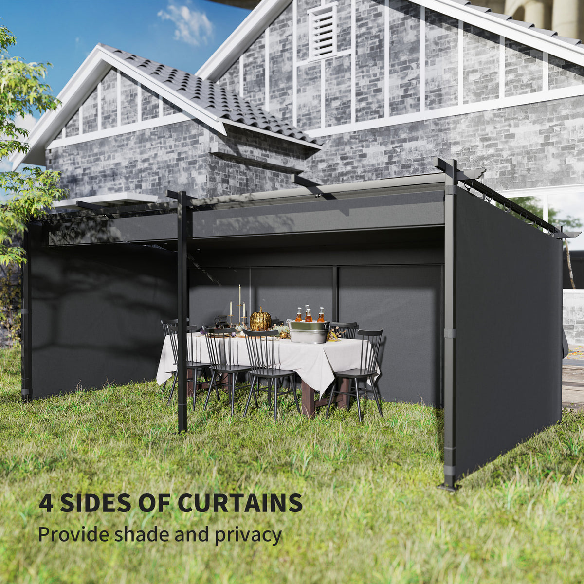 10' x 20' Retractable Pergola with Curtains - Dark Gray-DECOROLALA