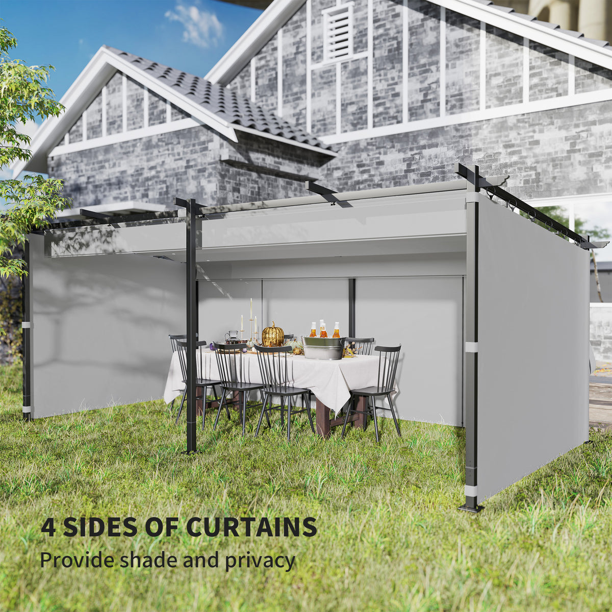 10' x 20' Retractable Pergola with Curtains - Dark Gray-DECOROLALA