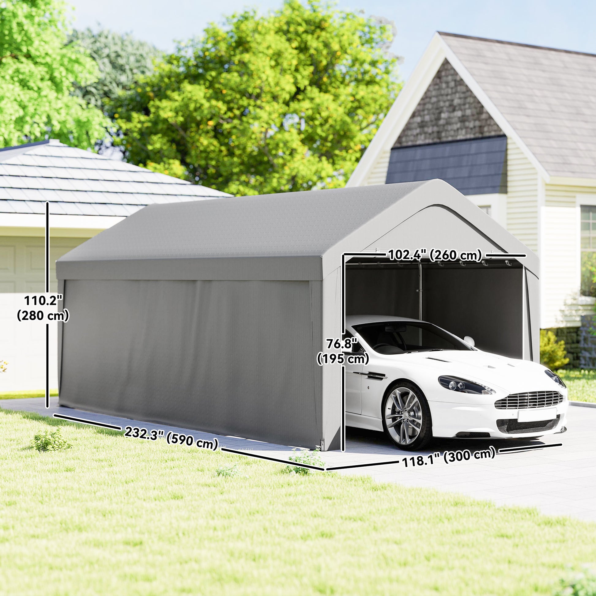 10 x 20 ft Portable Carport Garage - Light Grey-Patio & Garden > Wedding & Events Tents > Car Shelters-DECOROLALA
