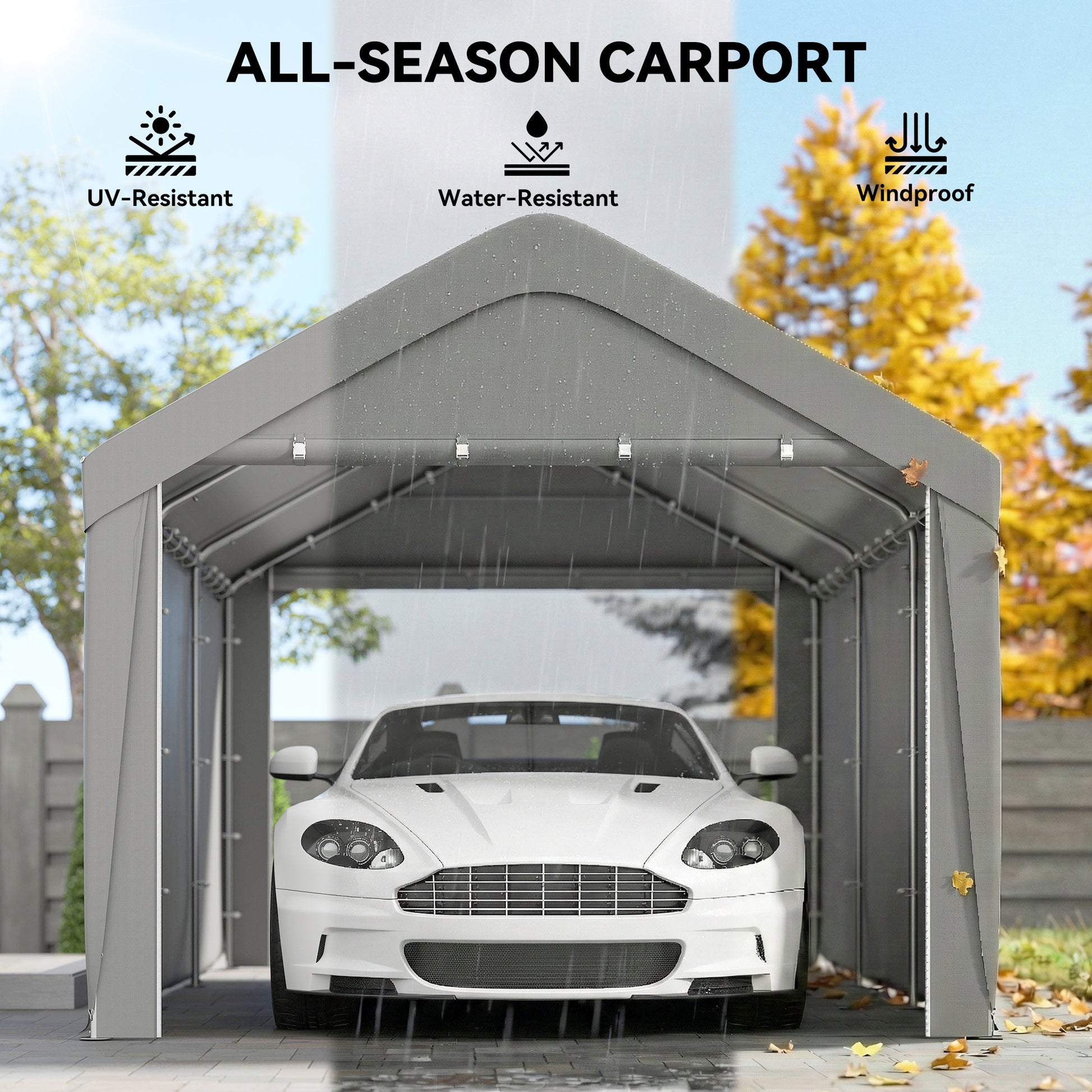10 x 20 ft Portable Carport Garage - Light Grey-Patio & Garden > Wedding & Events Tents > Car Shelters-DECOROLALA