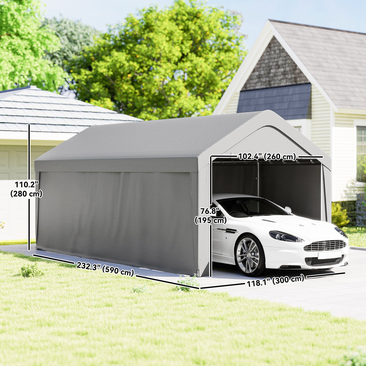 10 x 20 ft Portable Carport Garage - Light Grey-Patio & Garden > Wedding & Events Tents > Car Shelters-DECOROLALA