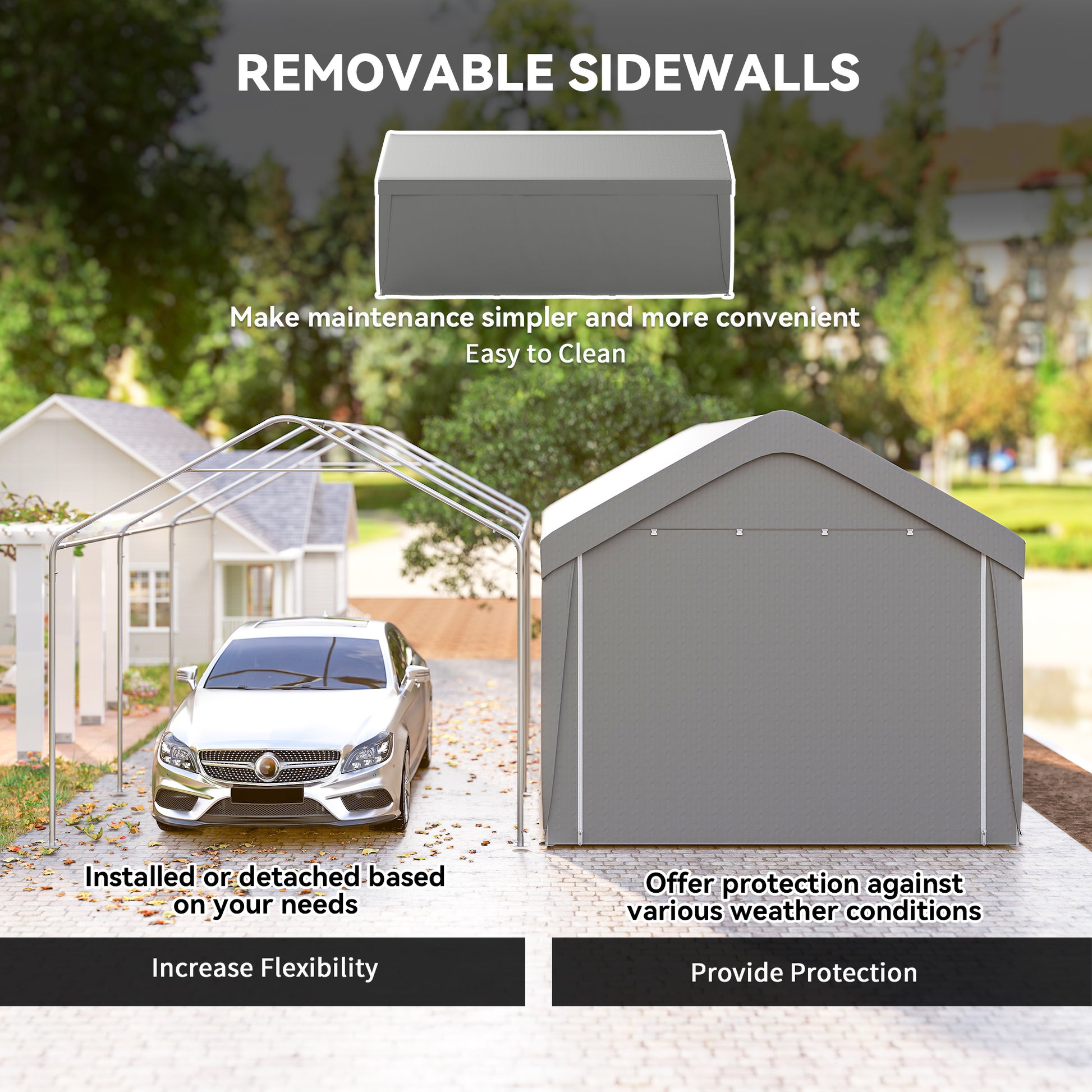 10 x 20 ft Portable Carport Garage - Light Grey-Patio & Garden > Wedding & Events Tents > Car Shelters-DECOROLALA