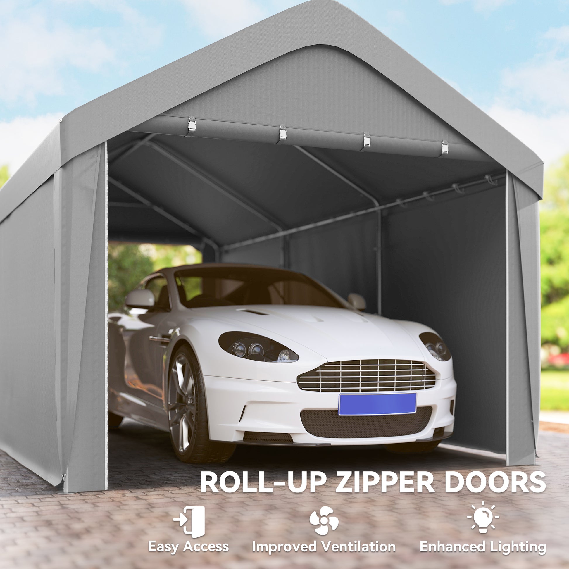 10 x 20 ft Portable Carport Garage - Light Grey-Patio & Garden > Wedding & Events Tents > Car Shelters-DECOROLALA