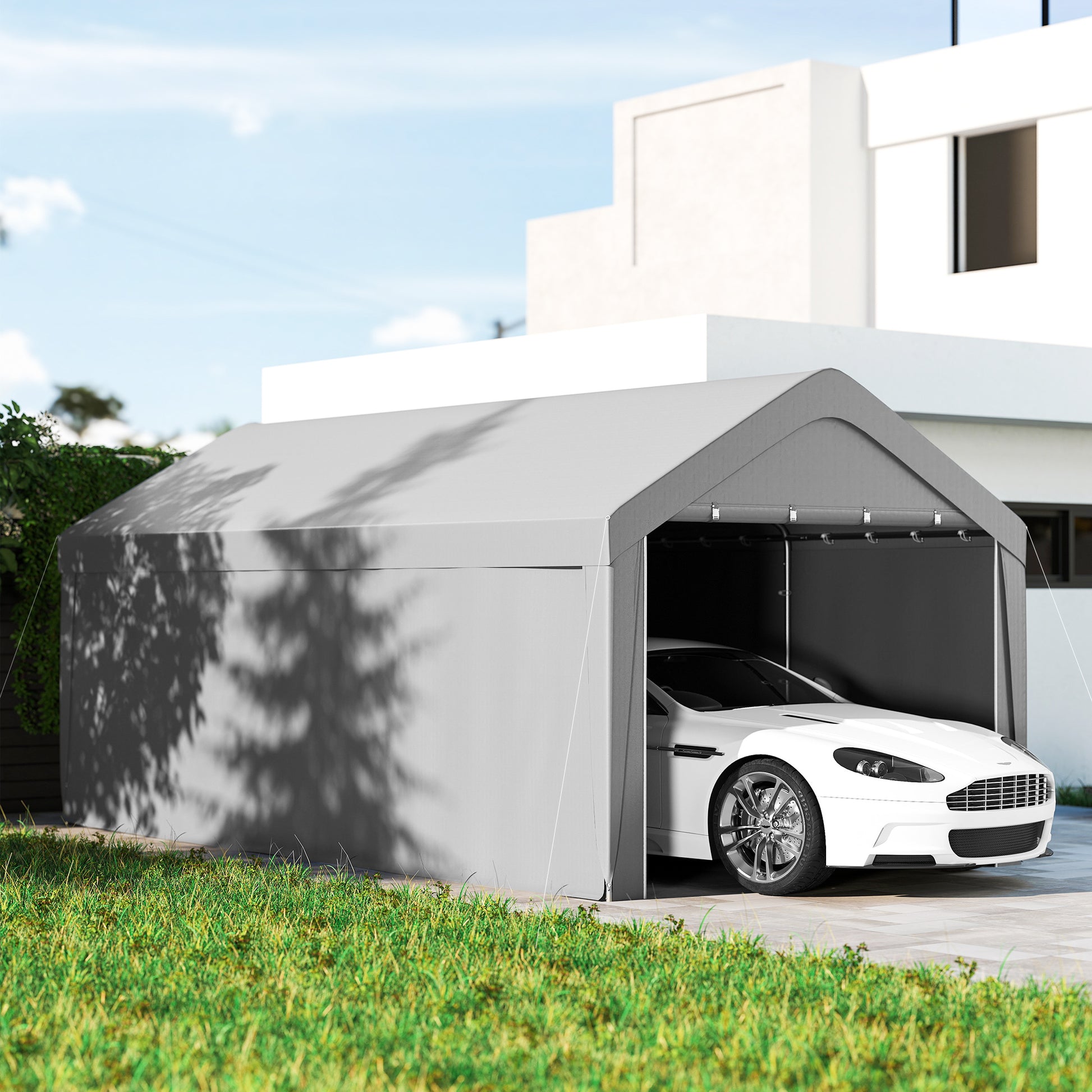 10 x 20 ft Portable Carport Garage - Light Grey-Patio & Garden > Wedding & Events Tents > Car Shelters-DECOROLALA