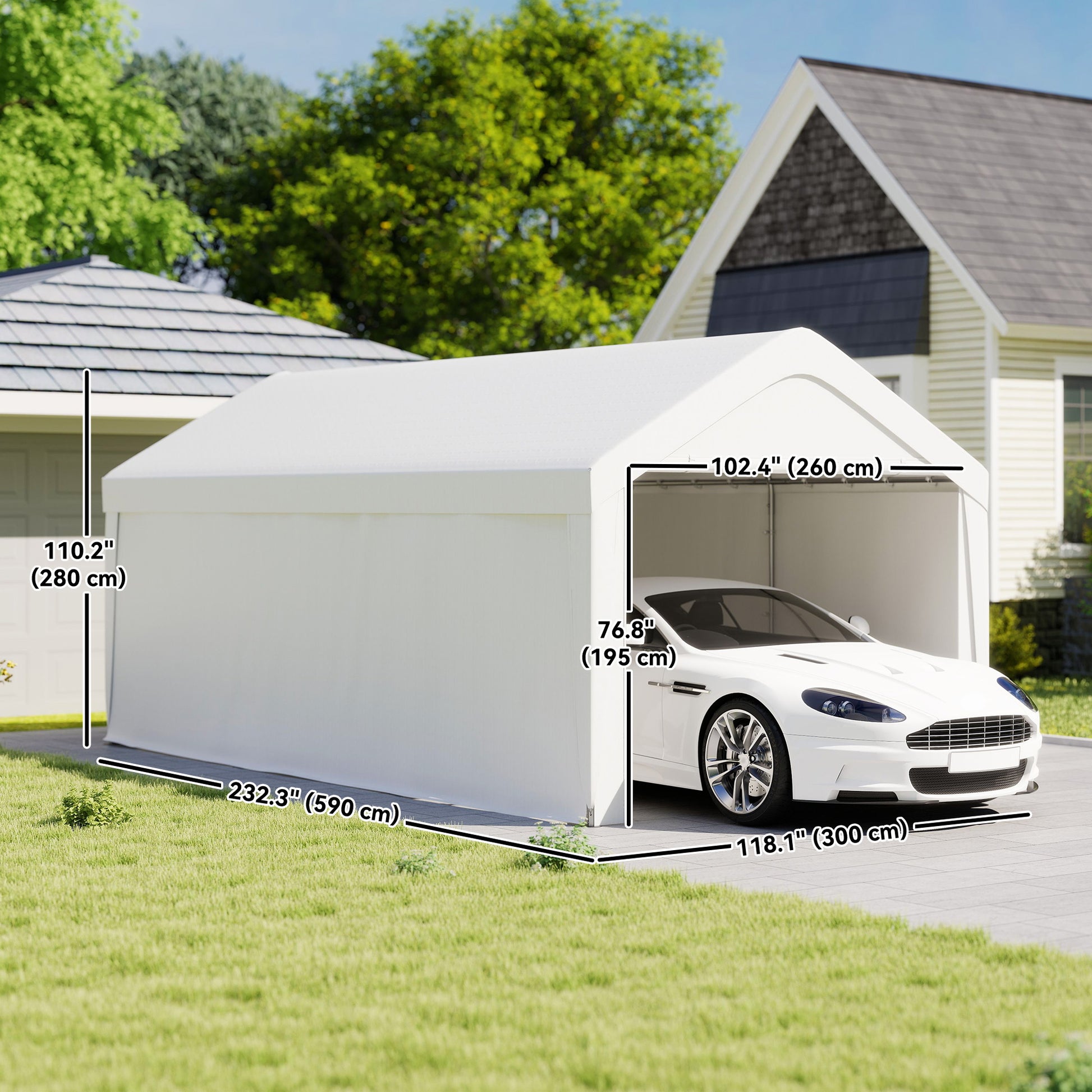 10 x 20 ft Portable Carport Garage - White Steel PE Fabric-Patio & Garden > Wedding & Events Tents > Car Shelters-DECOROLALA