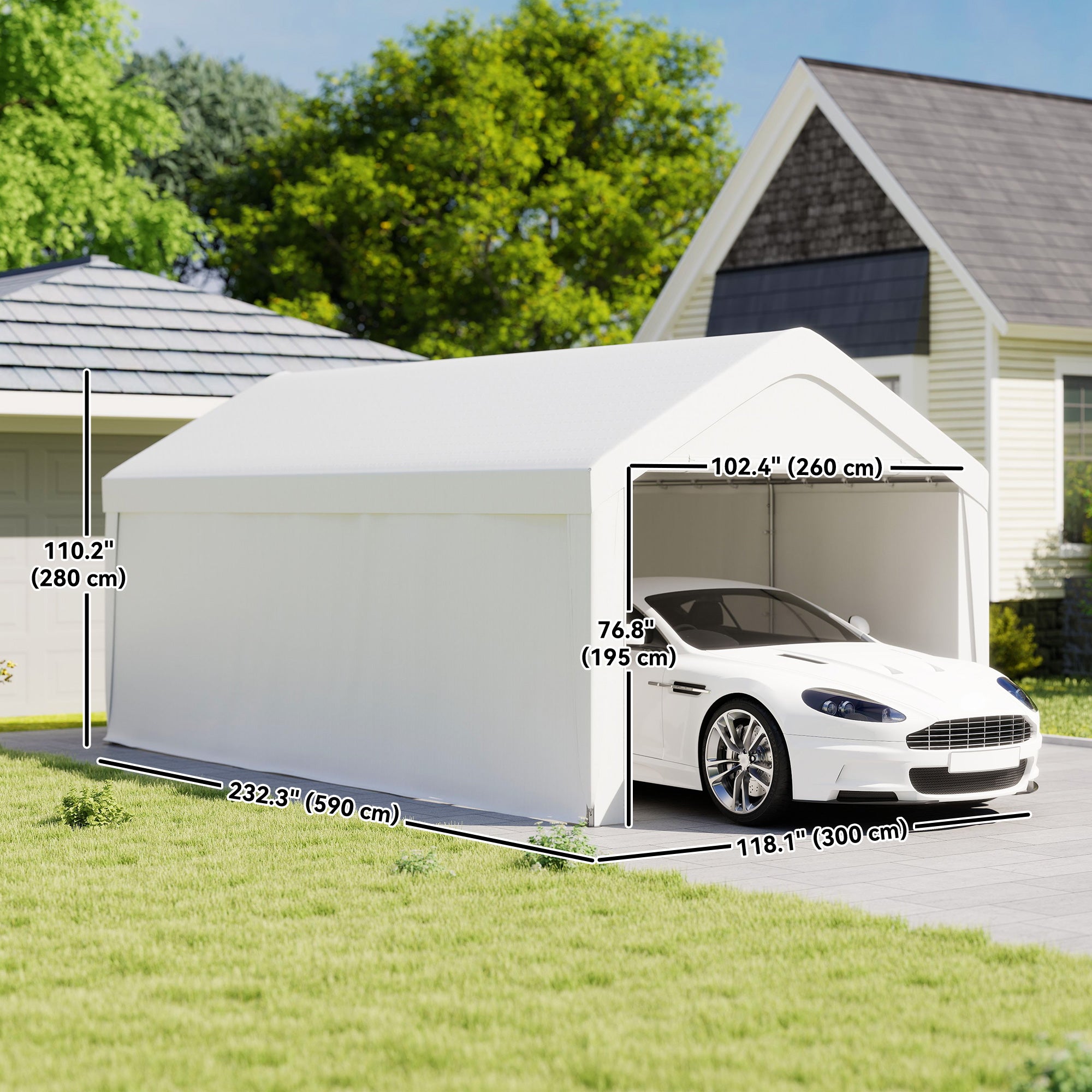 10 x 20 ft Portable Carport Garage - White Steel PE Fabric-Patio & Garden > Wedding & Events Tents > Car Shelters-DECOROLALA