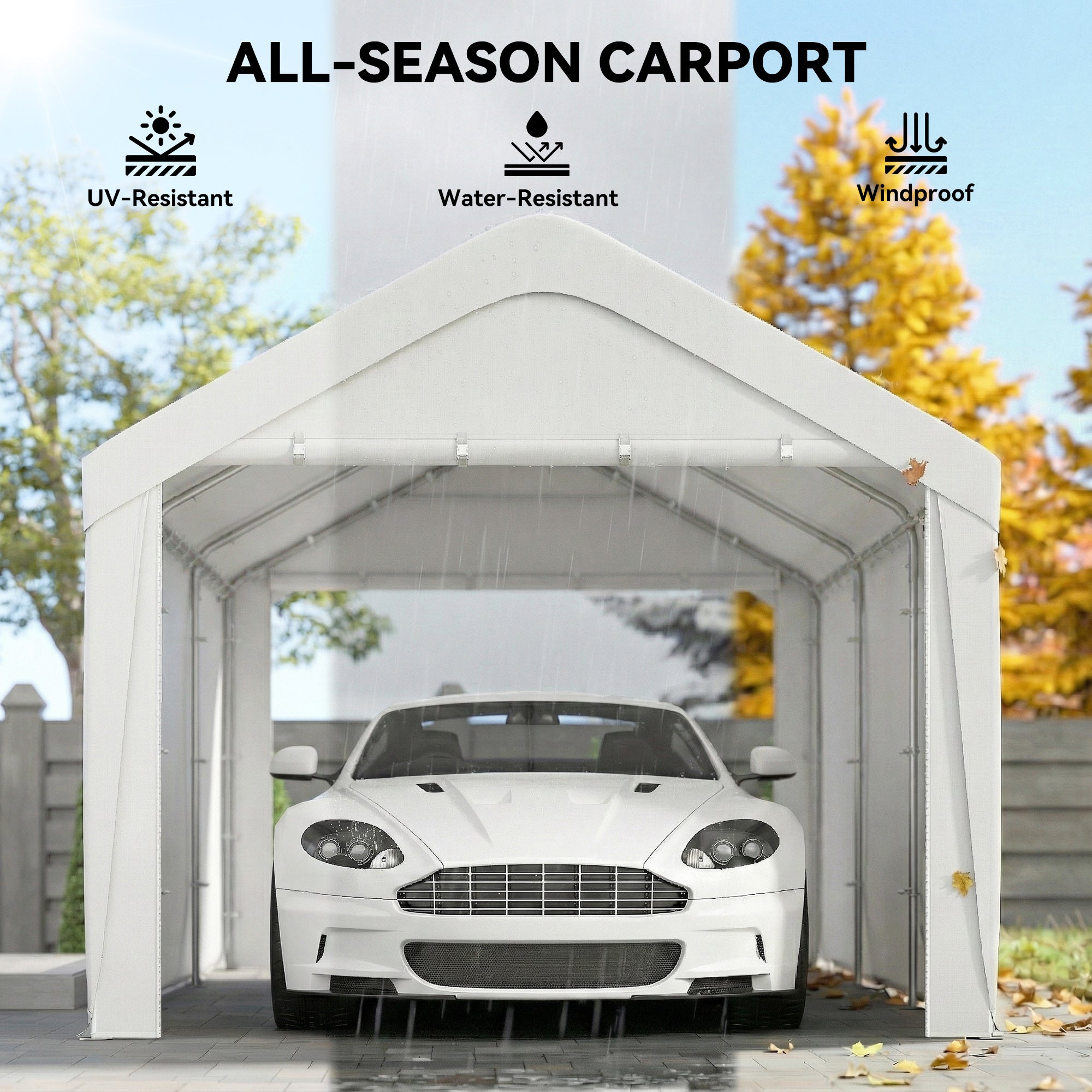 10 x 20 ft Portable Carport Garage - White Steel PE Fabric-Patio & Garden > Wedding & Events Tents > Car Shelters-DECOROLALA