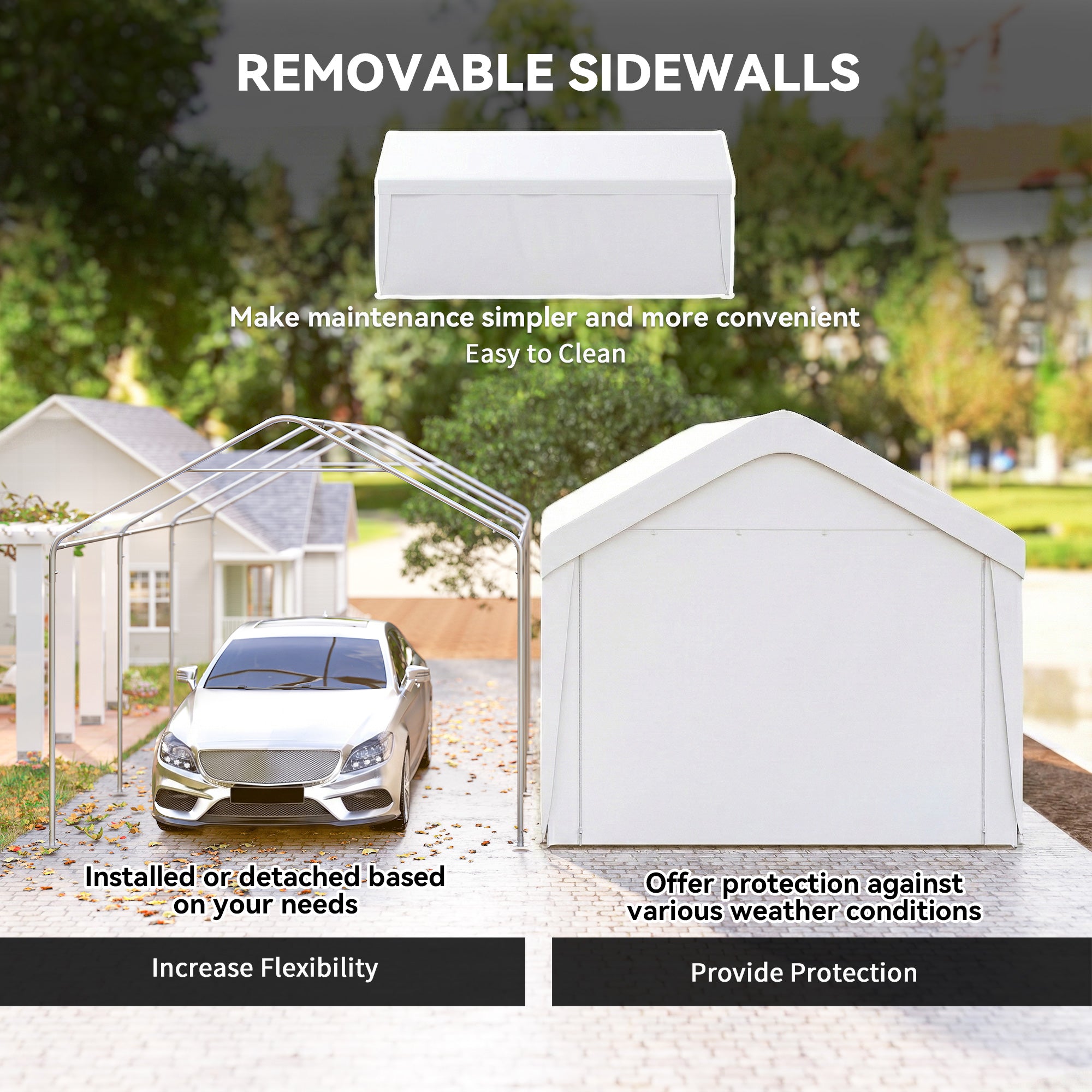 10 x 20 ft Portable Carport Garage - White Steel PE Fabric-Patio & Garden > Wedding & Events Tents > Car Shelters-DECOROLALA