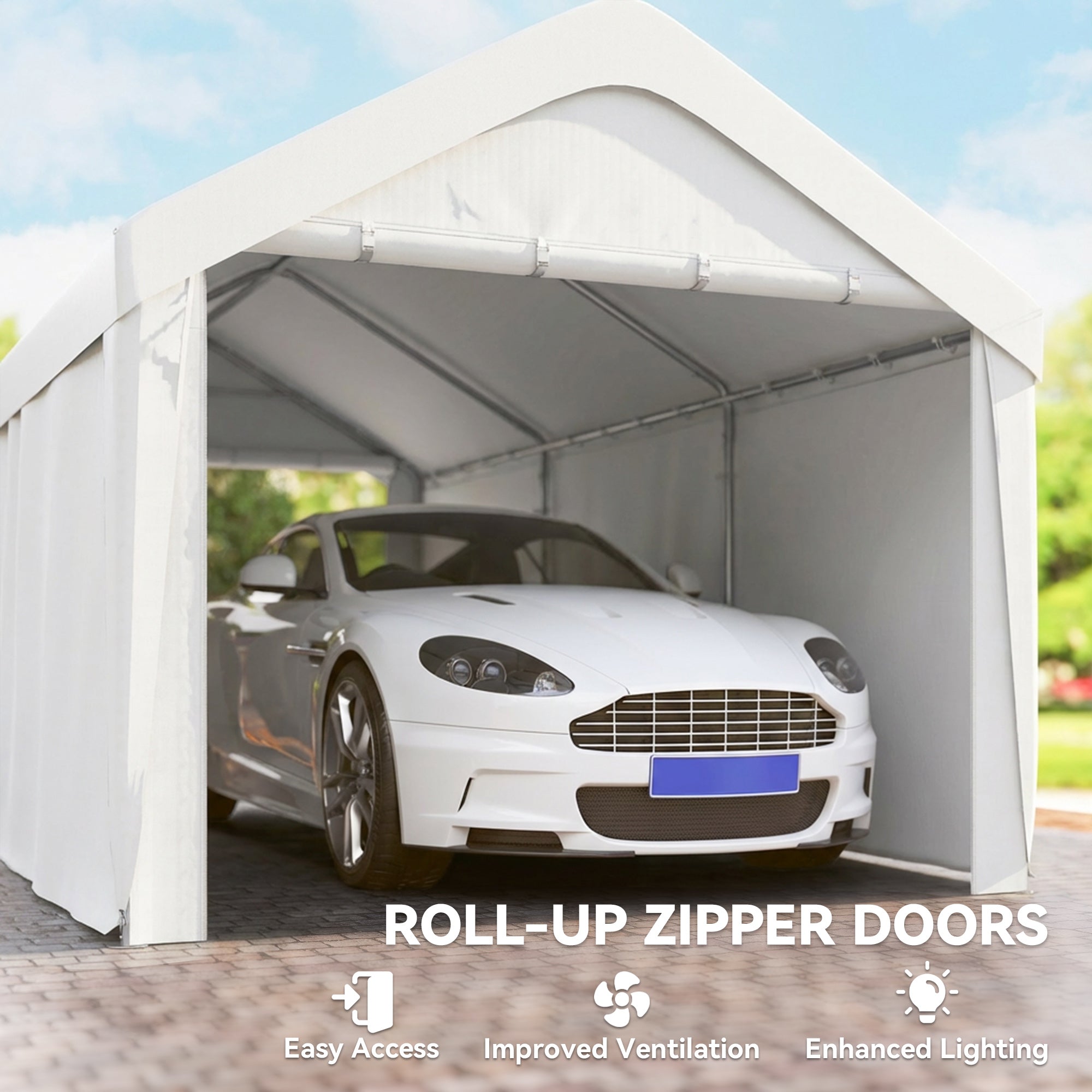 10 x 20 ft Portable Carport Garage - White Steel PE Fabric-Patio & Garden > Wedding & Events Tents > Car Shelters-DECOROLALA