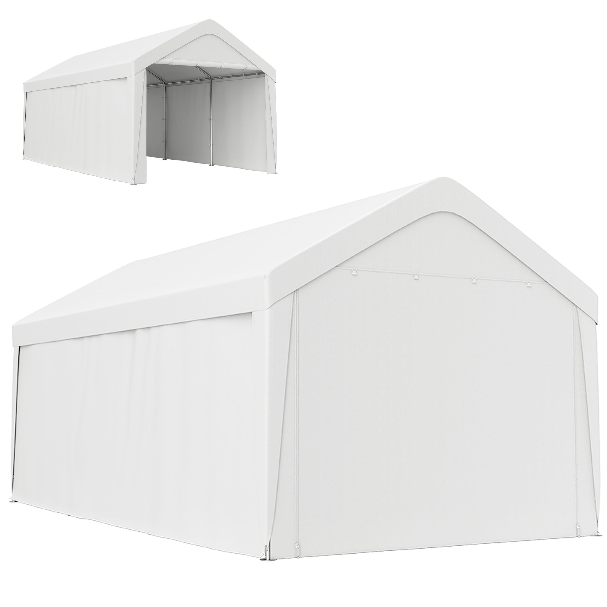 10 x 20 ft Portable Carport Garage - White Steel PE Fabric-Patio & Garden > Wedding & Events Tents > Car Shelters-DECOROLALA