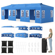 10 x 30 FT Pop Up Canopy Tent with 8 Sidewalls and Adjustable Height-Blue-Canopies-DECOROLALA