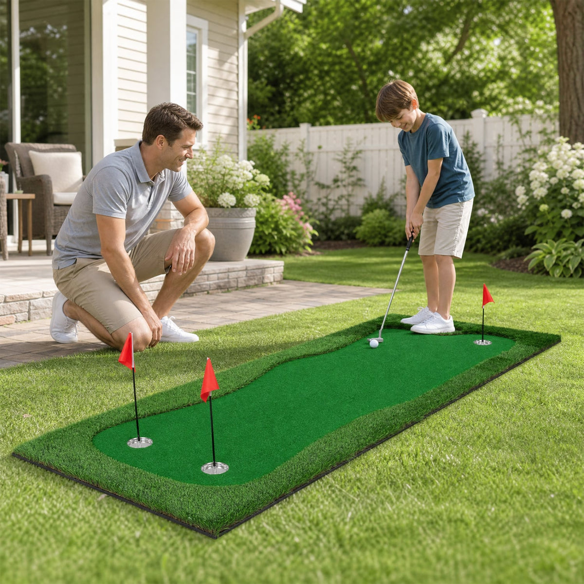 10 x 3.5ft Golf Putting Green with 3 Hole Cups and 3 Flags for Home Backyard Garage Office-Golf-DECOROLALA