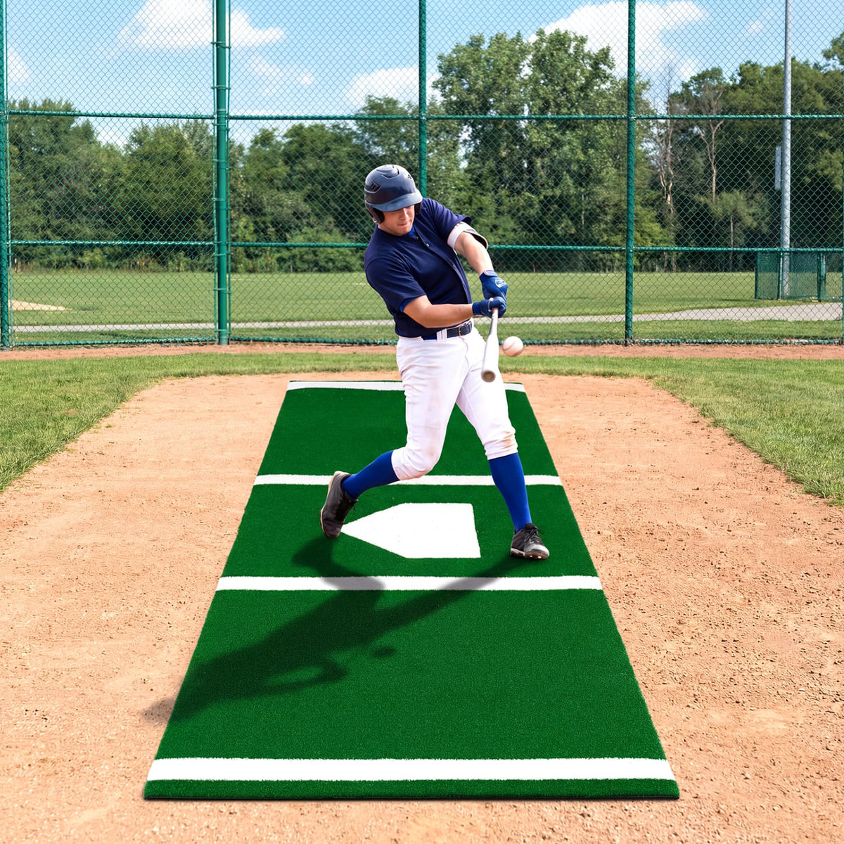 10 x 3.8 ft Baseball and Softball Hitting Mat with Home Plate-Green-Golf-DECOROLALA