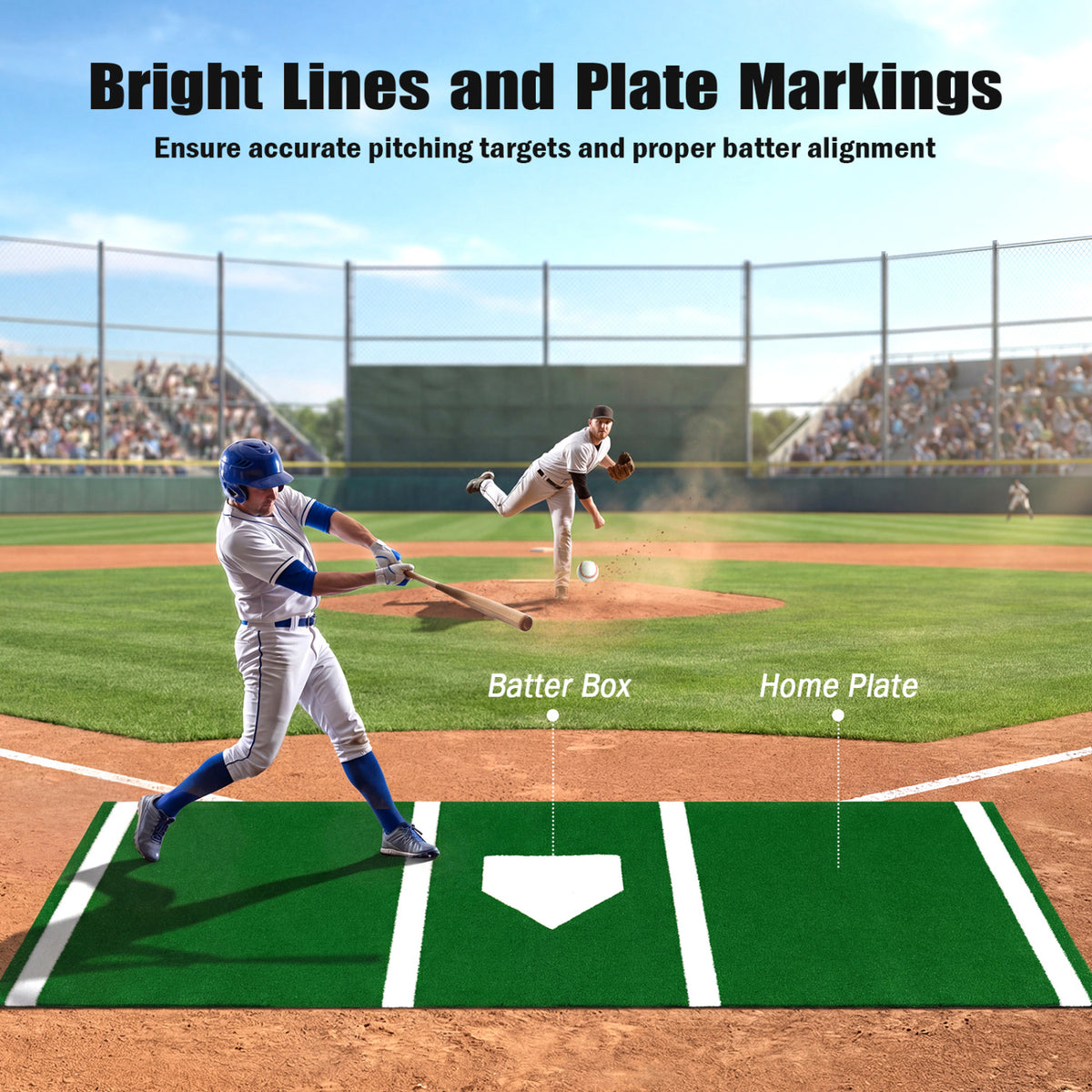 10 x 3.8 ft Baseball and Softball Hitting Mat with Home Plate-Green-Golf-DECOROLALA