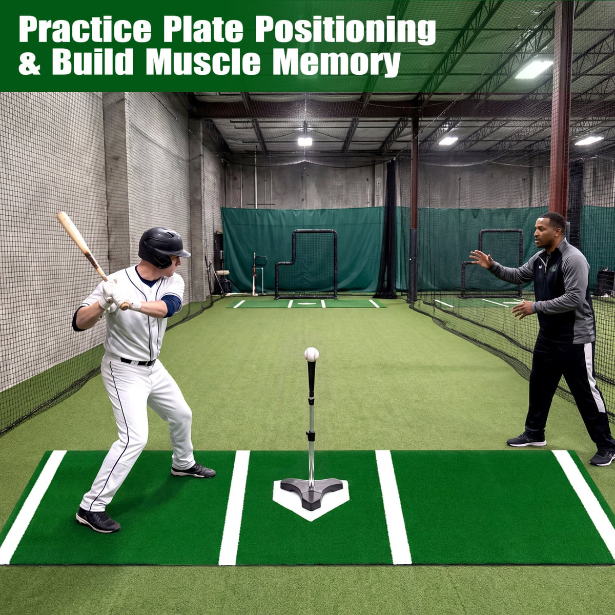 10 x 3.8 ft Baseball and Softball Hitting Mat with Home Plate-Green-Golf-DECOROLALA
