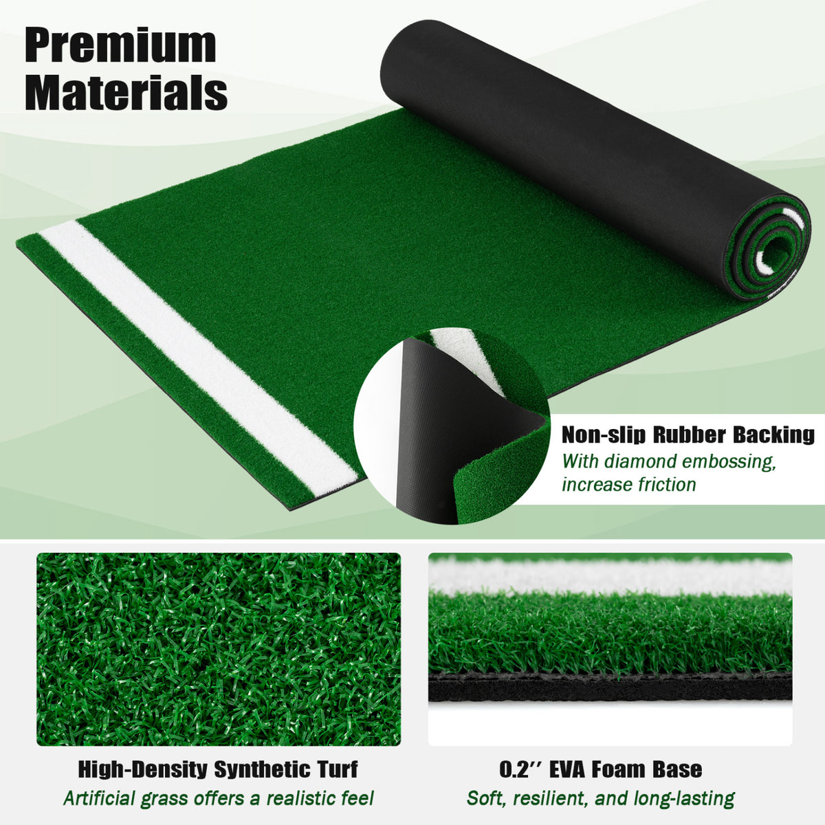 10 x 3.8 ft Baseball and Softball Hitting Mat with Home Plate-Green-Golf-DECOROLALA