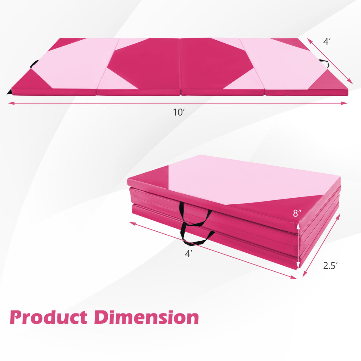 10' x 4' x 2" Folding Exercise Mat with Hook and Loop Fasteners-Hot Pink-Yoga & Gym Mats-DECOROLALA