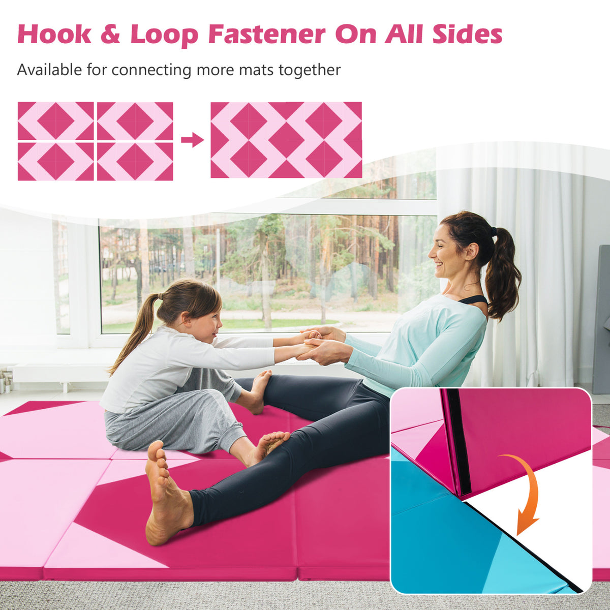 10' x 4' x 2" Folding Exercise Mat with Hook and Loop Fasteners-Hot Pink-Yoga & Gym Mats-DECOROLALA