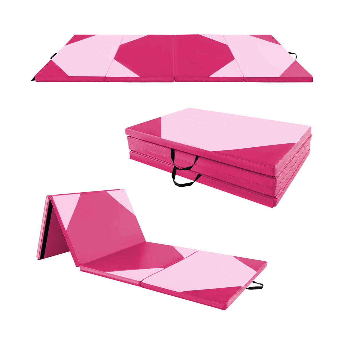 10' x 4' x 2" Folding Exercise Mat with Hook and Loop Fasteners-Hot Pink-Yoga & Gym Mats-DECOROLALA
