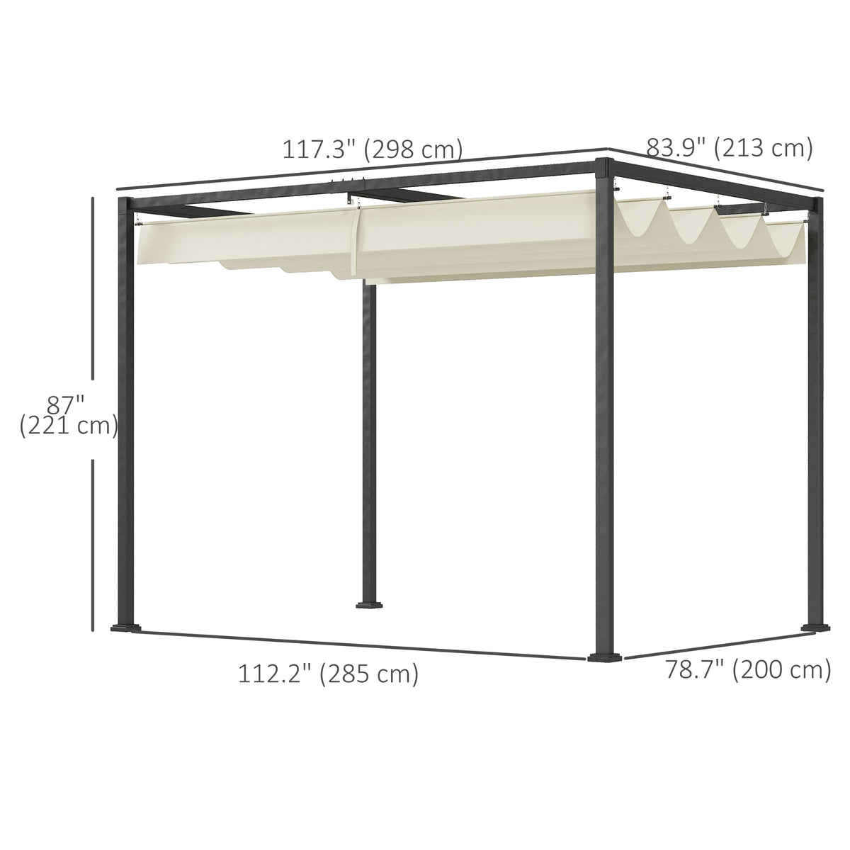 10' x 7' Patio Pergola with Retractable Canopy - Cream White-Pergolas-DECOROLALA