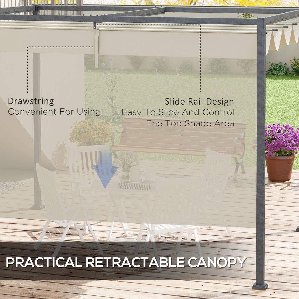 10' x 7' Patio Pergola with Retractable Canopy - Cream White-Pergolas-DECOROLALA