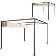 10' x 7' Patio Pergola with Retractable Canopy - Cream White-Pergolas-DECOROLALA