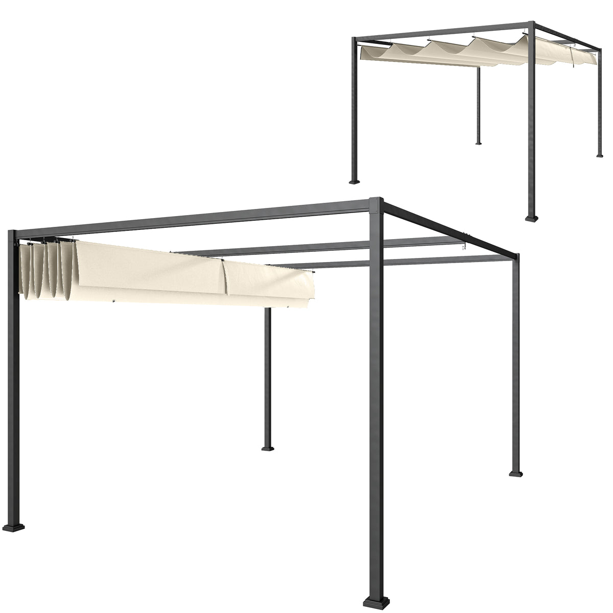 10' x 7' Patio Pergola with Retractable Canopy - Cream White-Pergolas-DECOROLALA