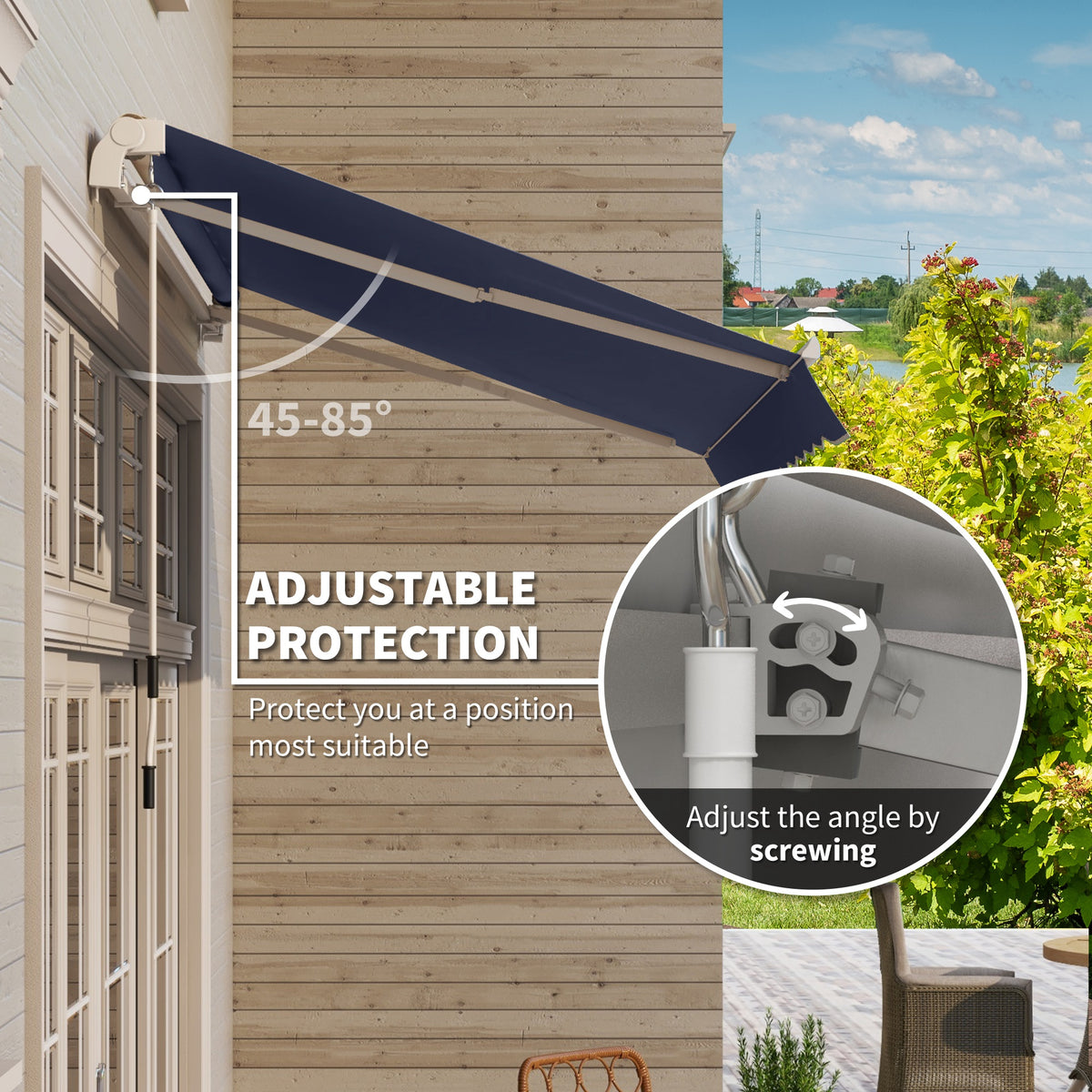 10' x 8' Manual Retractable Awning, Sun Shade Shelter Canopy, with Aluminum Frame and UV Protection for Patio Deck Yard Window Door, Blue-Patio Awnings-DECOROLALA