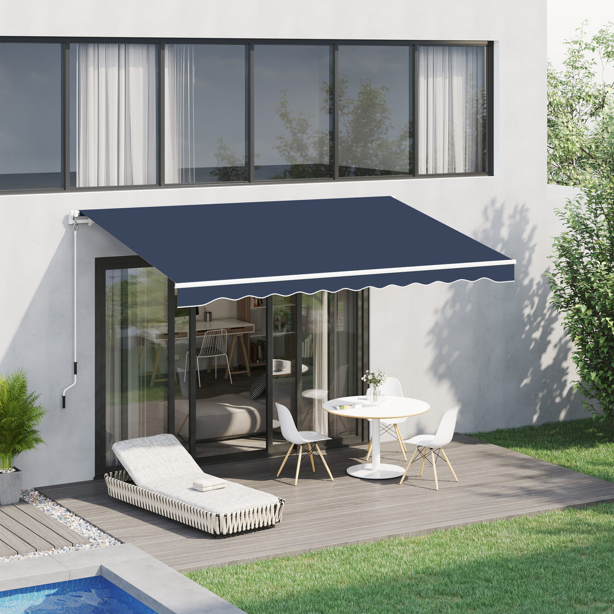 10' x 8' Manual Retractable Awning, Sun Shade Shelter Canopy, with Aluminum Frame and UV Protection for Patio Deck Yard Window Door, Blue-Patio Awnings-DECOROLALA