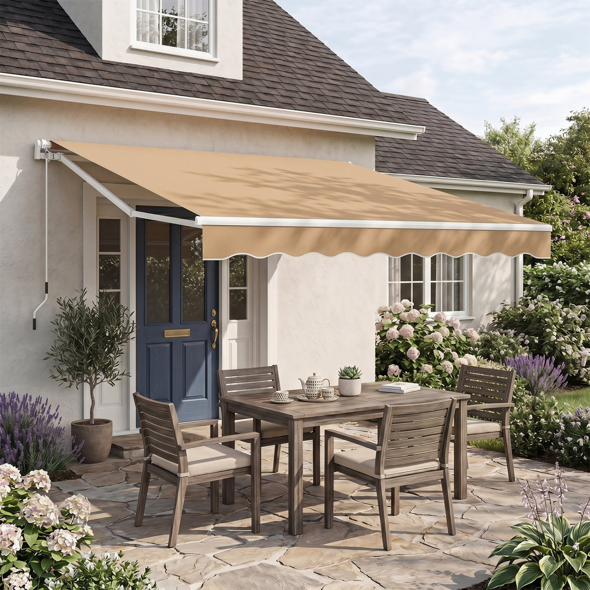 10 x 8.2 Feet Retractable Awning with Easy Opening Manual Crank Handle-Brown-Canopies-DECOROLALA