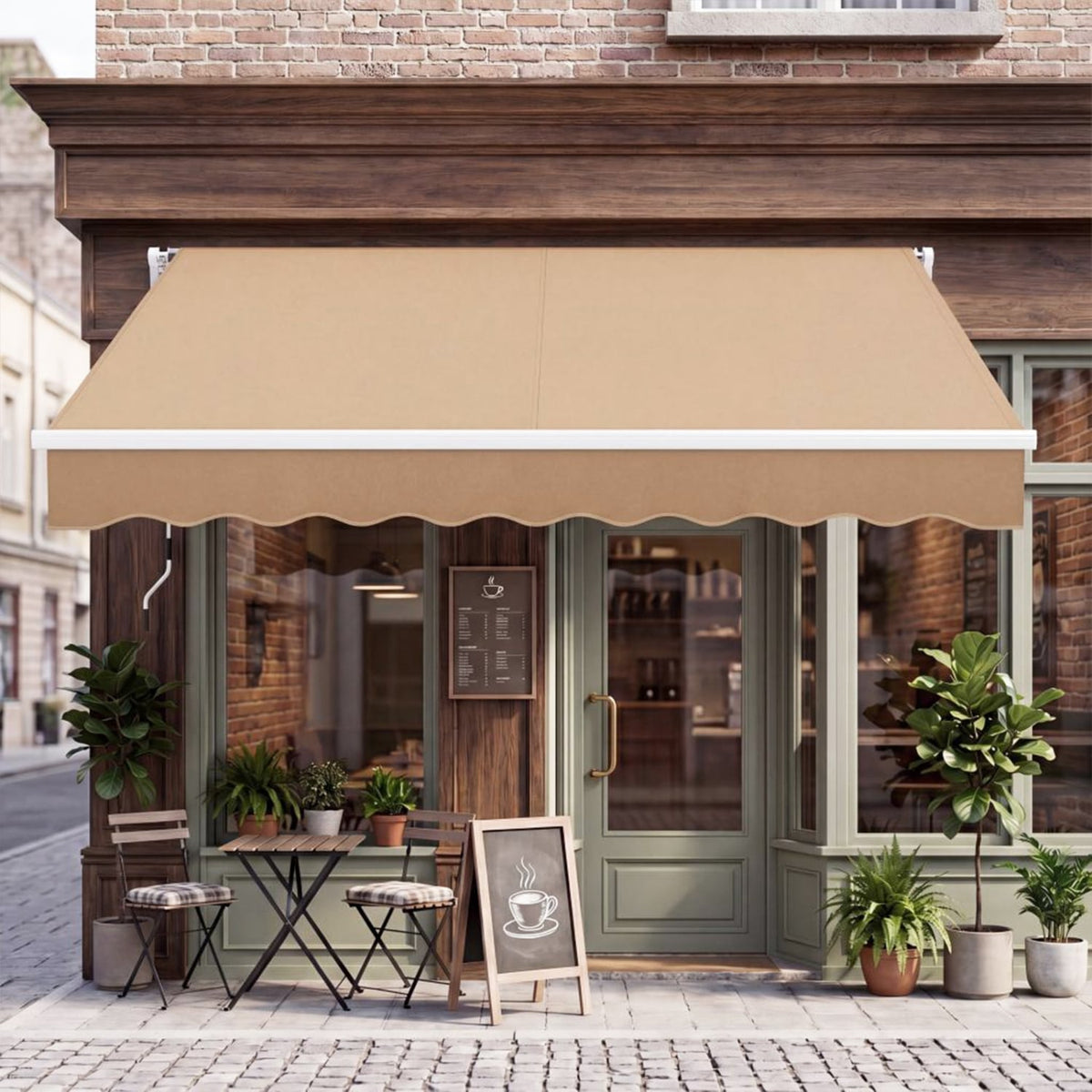 10 x 8.2 Feet Retractable Awning with Easy Opening Manual Crank Handle-Brown-Canopies-DECOROLALA