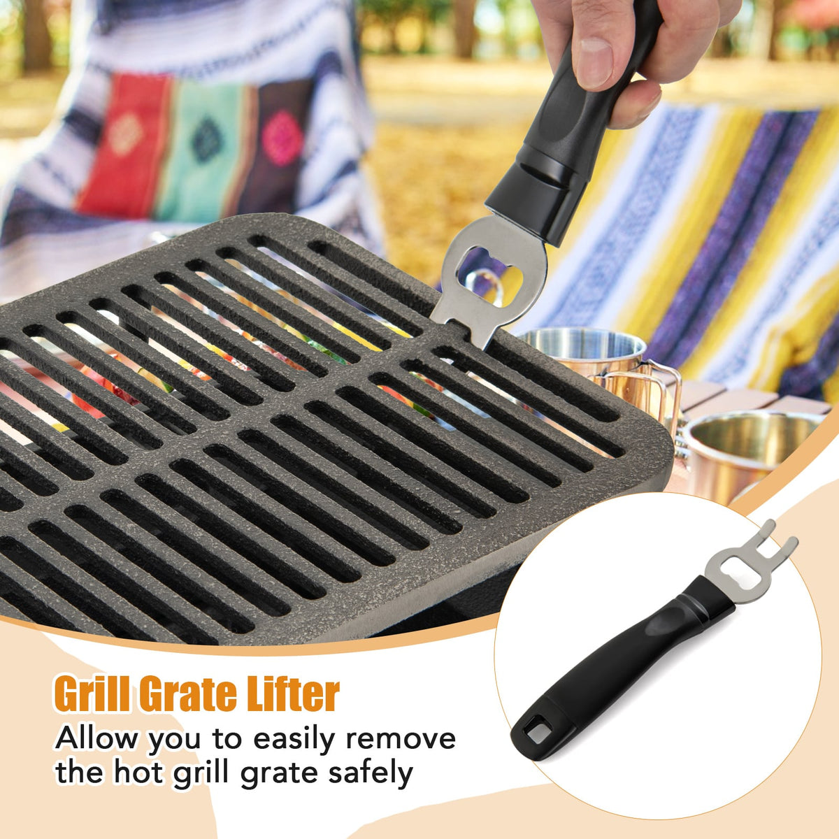 100% Cast Iron Hibachi Grill with Grill Grate Lifter-Outdoor Grills-DECOROLALA