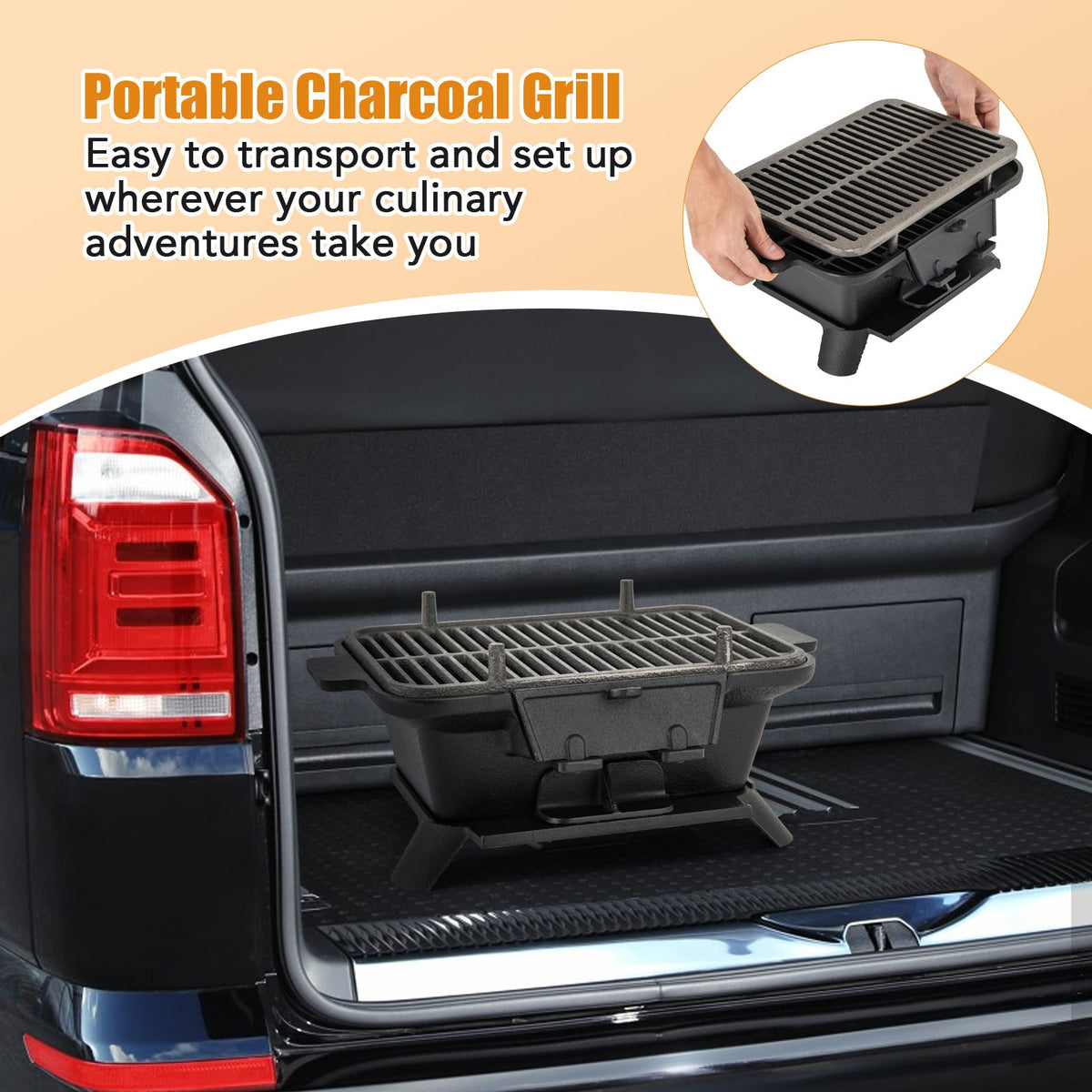 100% Cast Iron Hibachi Grill with Grill Grate Lifter-Outdoor Grills-DECOROLALA