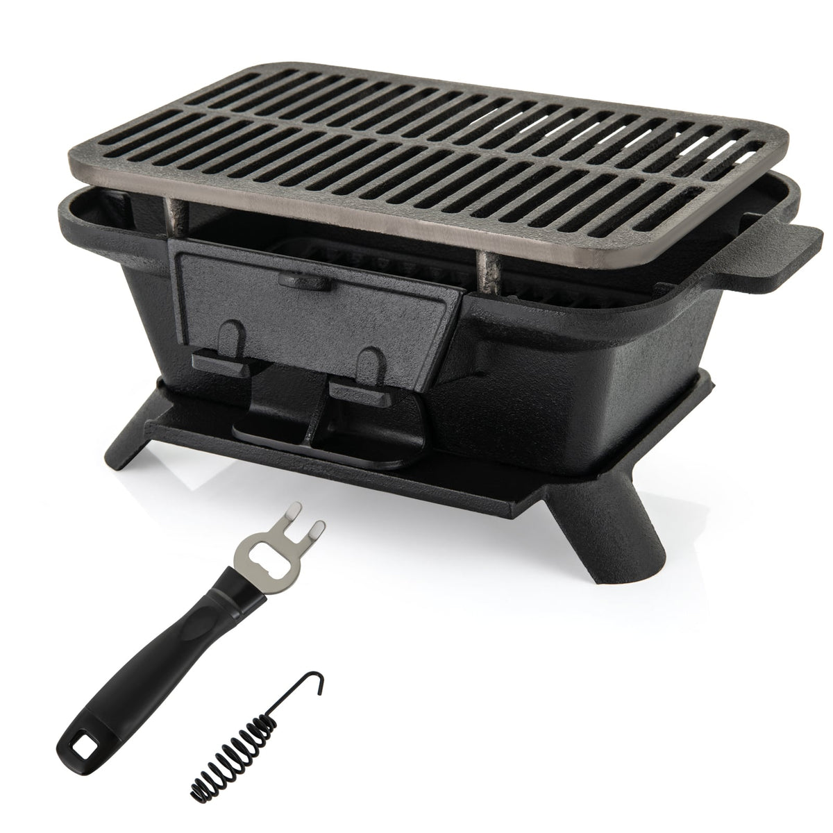 100% Cast Iron Hibachi Grill with Grill Grate Lifter-Outdoor Grills-DECOROLALA