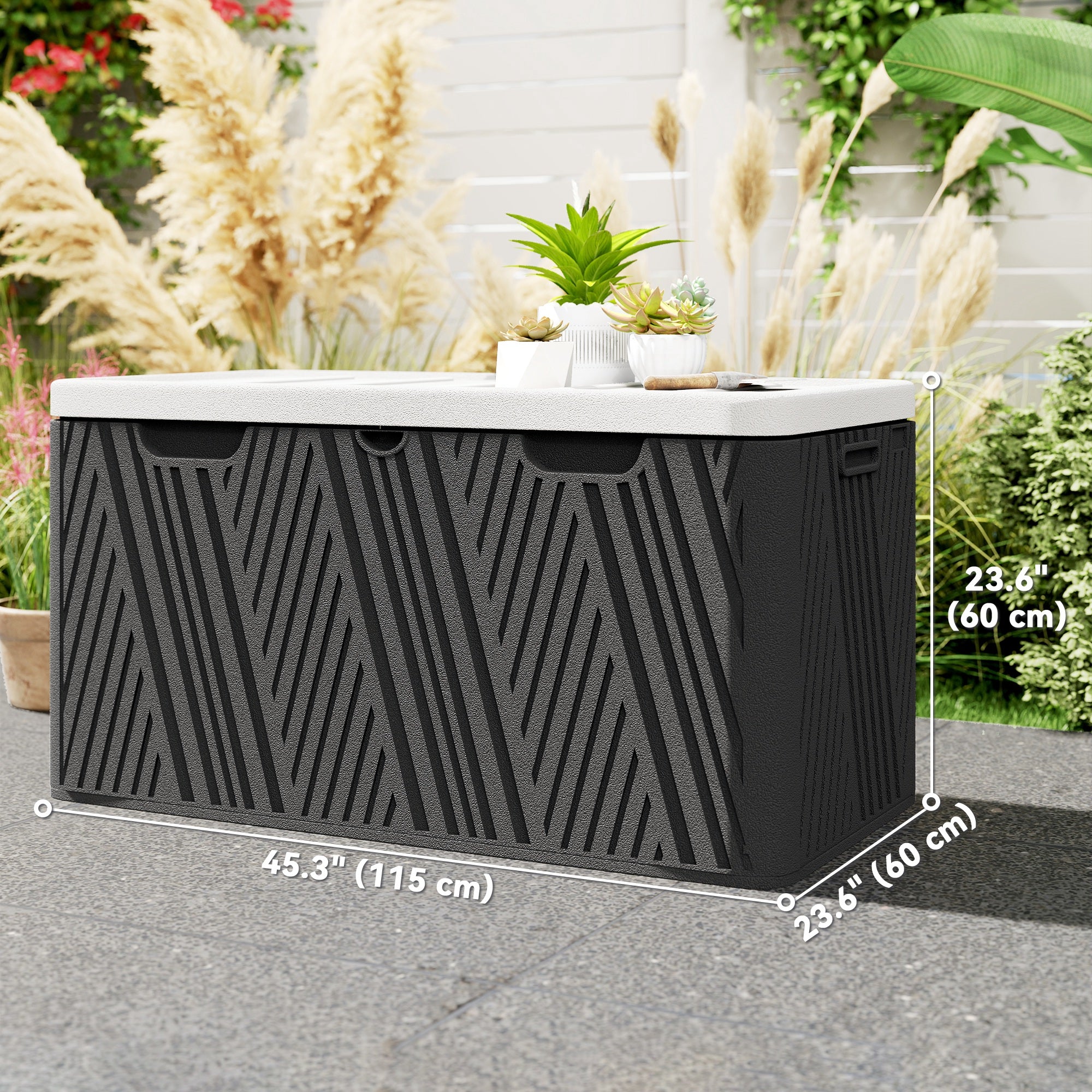 100 Gallon HDPE Outdoor Deck Box - Black and Grey-DECOROLALA