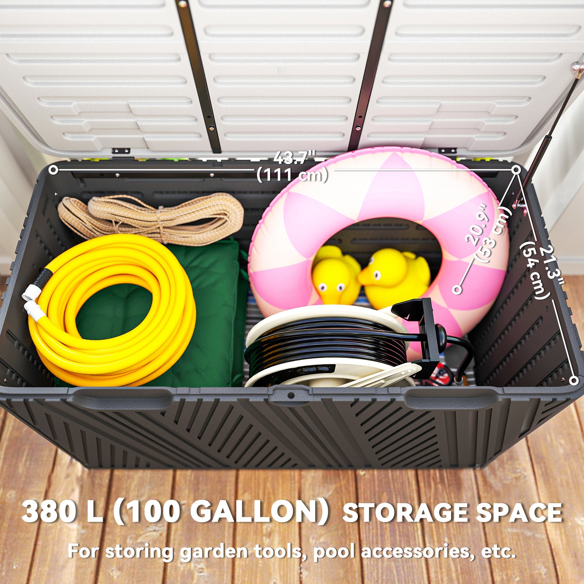 100 Gallon HDPE Outdoor Deck Box - Black and Grey-DECOROLALA