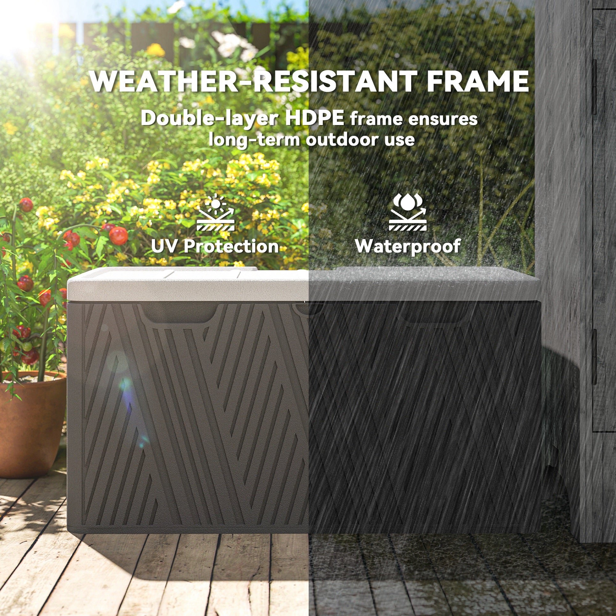 100 Gallon HDPE Outdoor Deck Box - Black and Grey-DECOROLALA