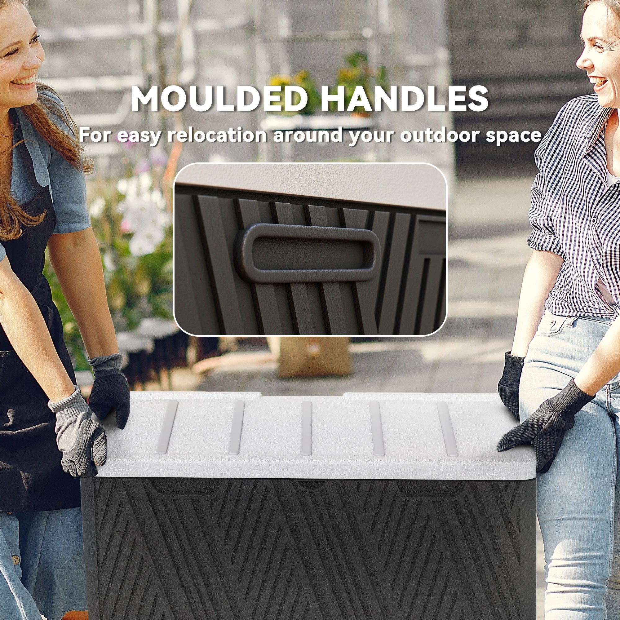 100 Gallon HDPE Outdoor Deck Box - Black and Grey-DECOROLALA
