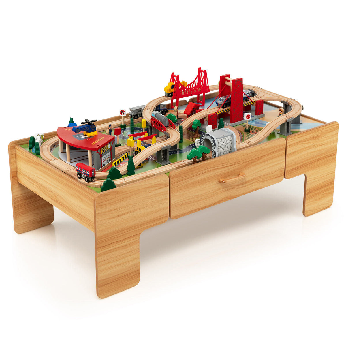 100-Piece Wooden Train Set with 2-in-1 Activity Table and Storage-Educational Toys-DECOROLALA