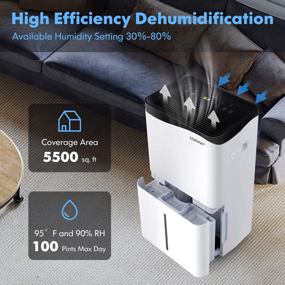 100-Pint Dehumidifier with Smart App and Alexa Control for Home and Basements-White-Dehumidifiers-DECOROLALA