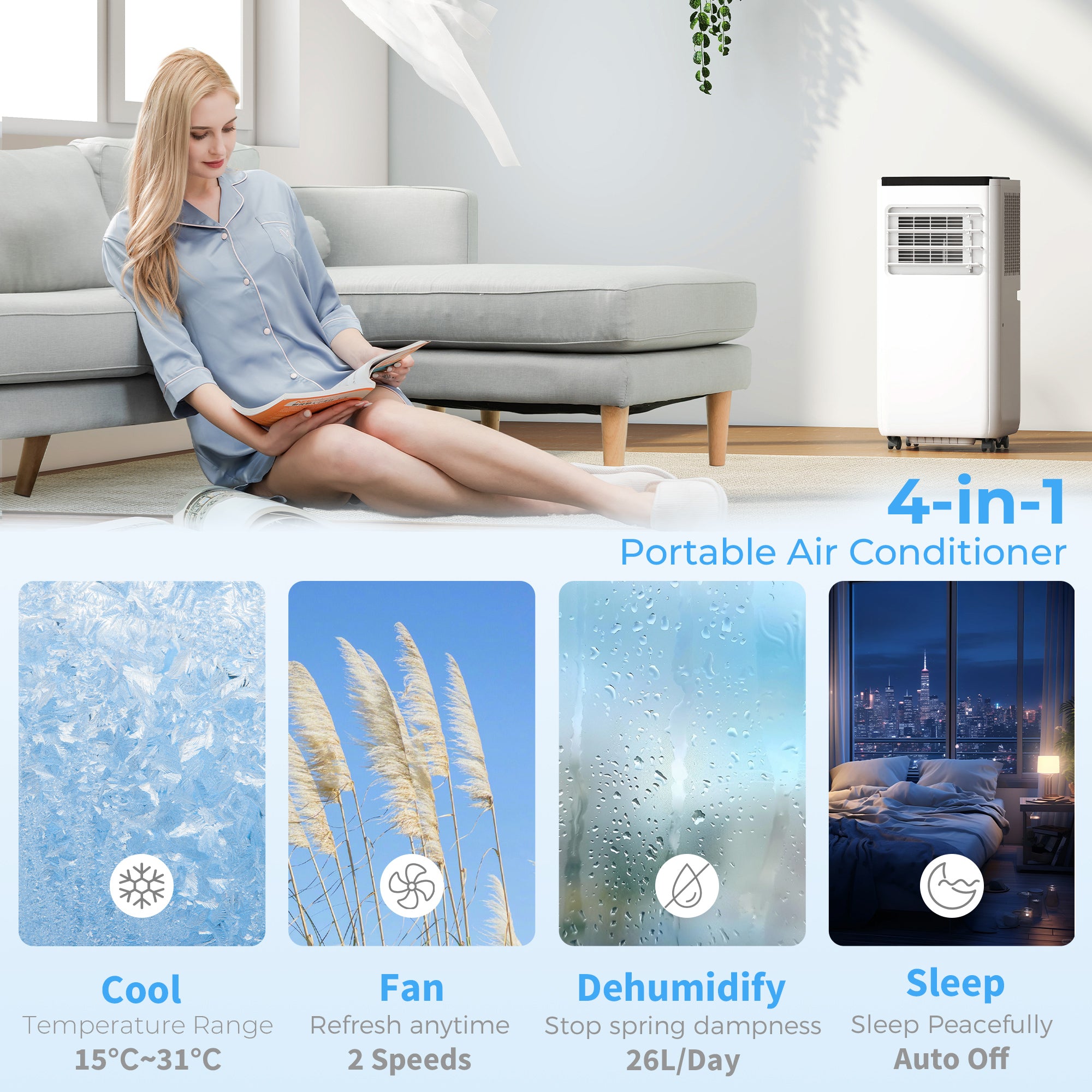 10000 BTU Portable 4-in-1 Air Conditioner - WiFi White-Air Conditioner-DECOROLALA