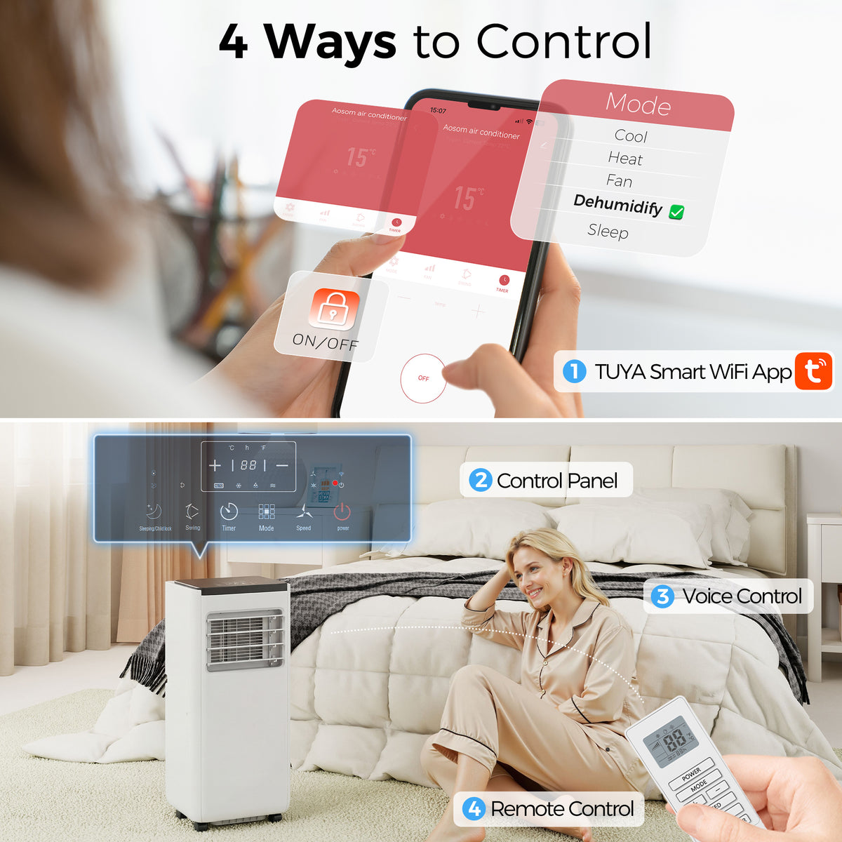 10000 BTU Portable 4-in-1 Air Conditioner - WiFi White-Air Conditioner-DECOROLALA