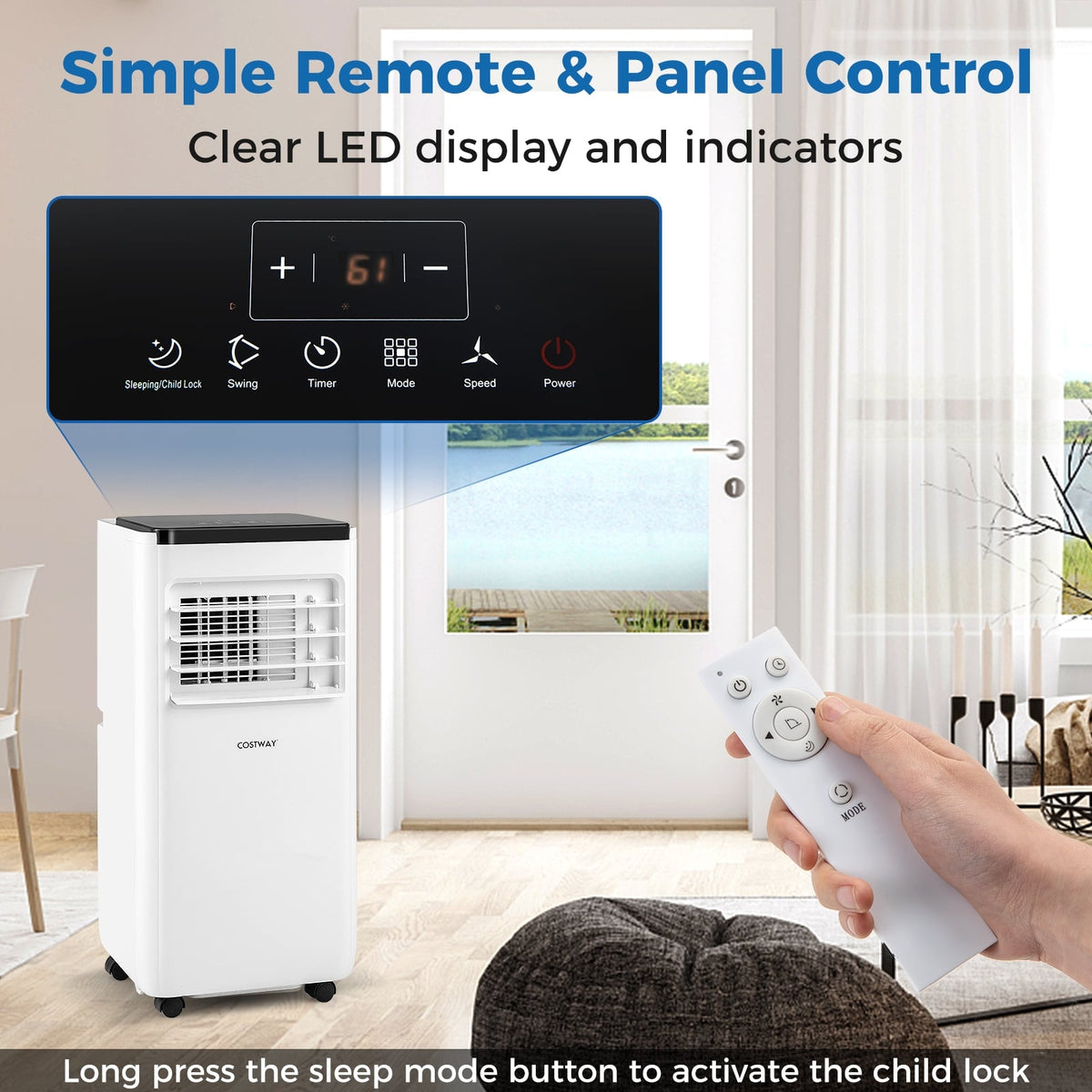 10000 BTU Portable Air Conditioner with Remote Control Cools up to 350 Sq.Ft-Portable Air Conditioners-DECOROLALA