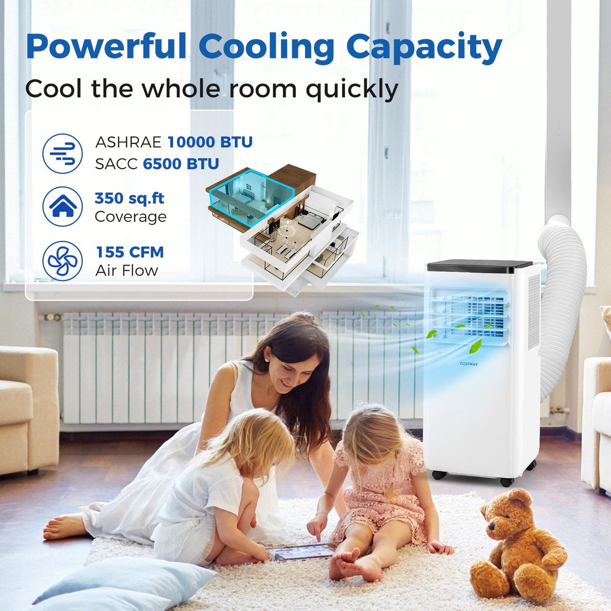 10000 BTU Portable Air Conditioner with Remote Control Cools up to 350 Sq.Ft-Portable Air Conditioners-DECOROLALA